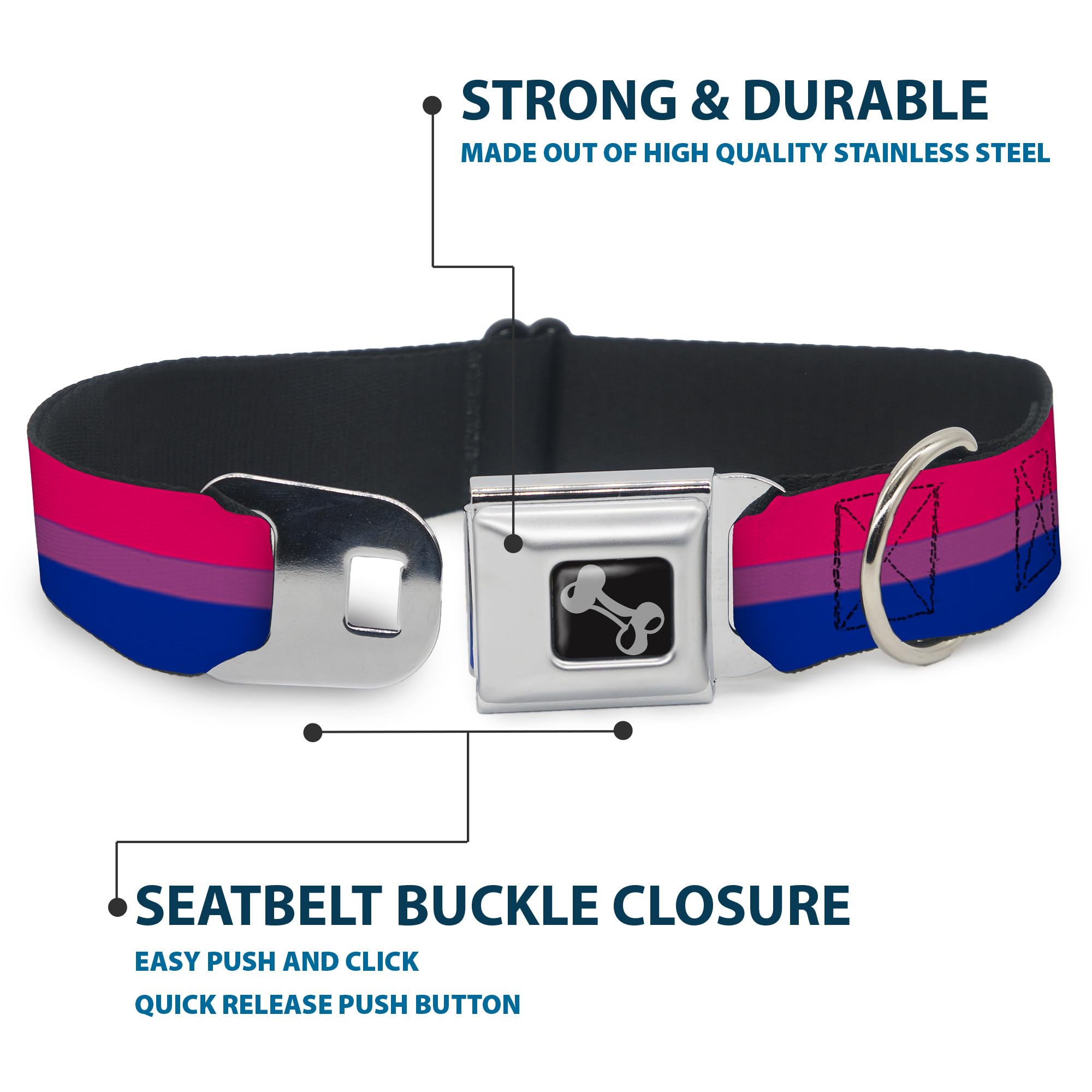 Dog Collar Seatbelt Buckle Flag Bisexual Pink Purple Blue 13 To 18 Inches 1.5 Inch Wide