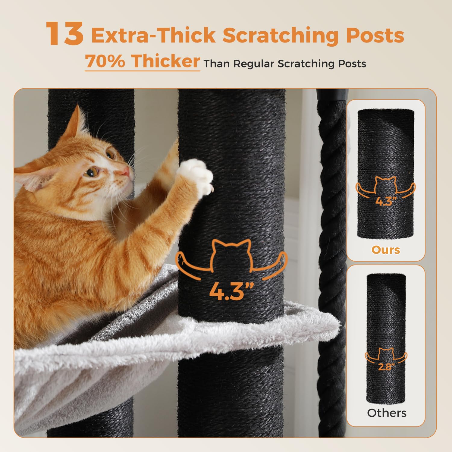 Muttros Large Cat Tree-67In Tall Cat Tower For Indoor Cats Large Adult With 13 Thick Black Scratching Posts (F4.3In), Multi- Lev