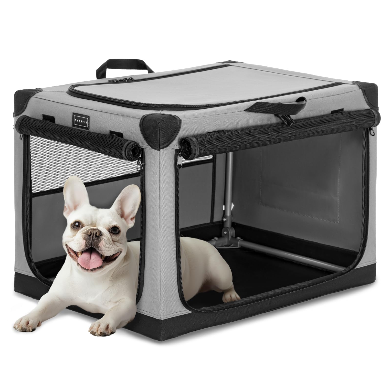 Petsfit 26 Inch Dog Travel Crate, Adjustable Fabric Cover By Spiral Iron Pipe, Chew Proof 3 Door Design, Portable Dog Kennel Ind