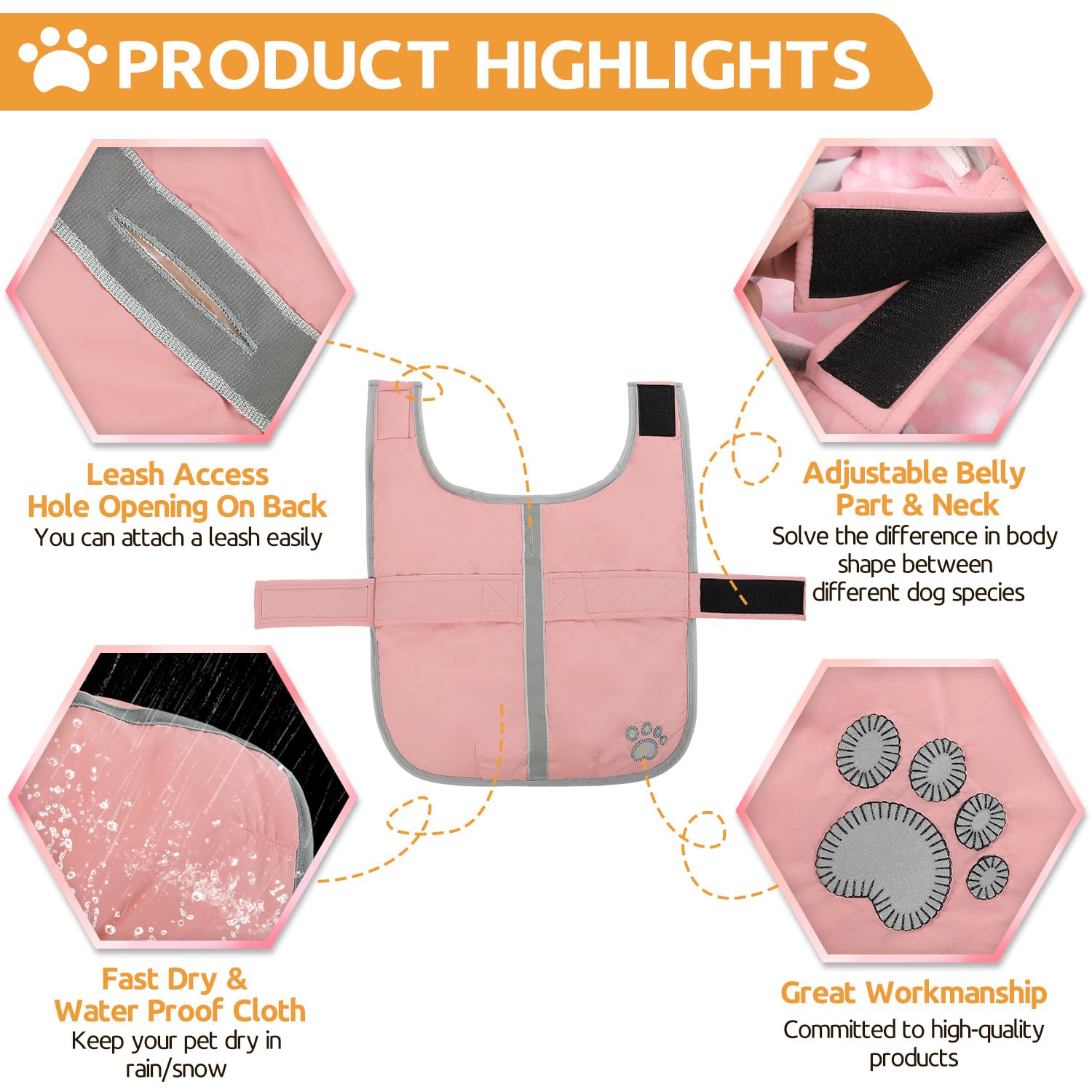 Queenmore Dog Winter Coat, Fleece Puffer Dog Down Vest, Cold Weather Pet Jacket For Dogs, Waterproof Reflective Reversible Dog S