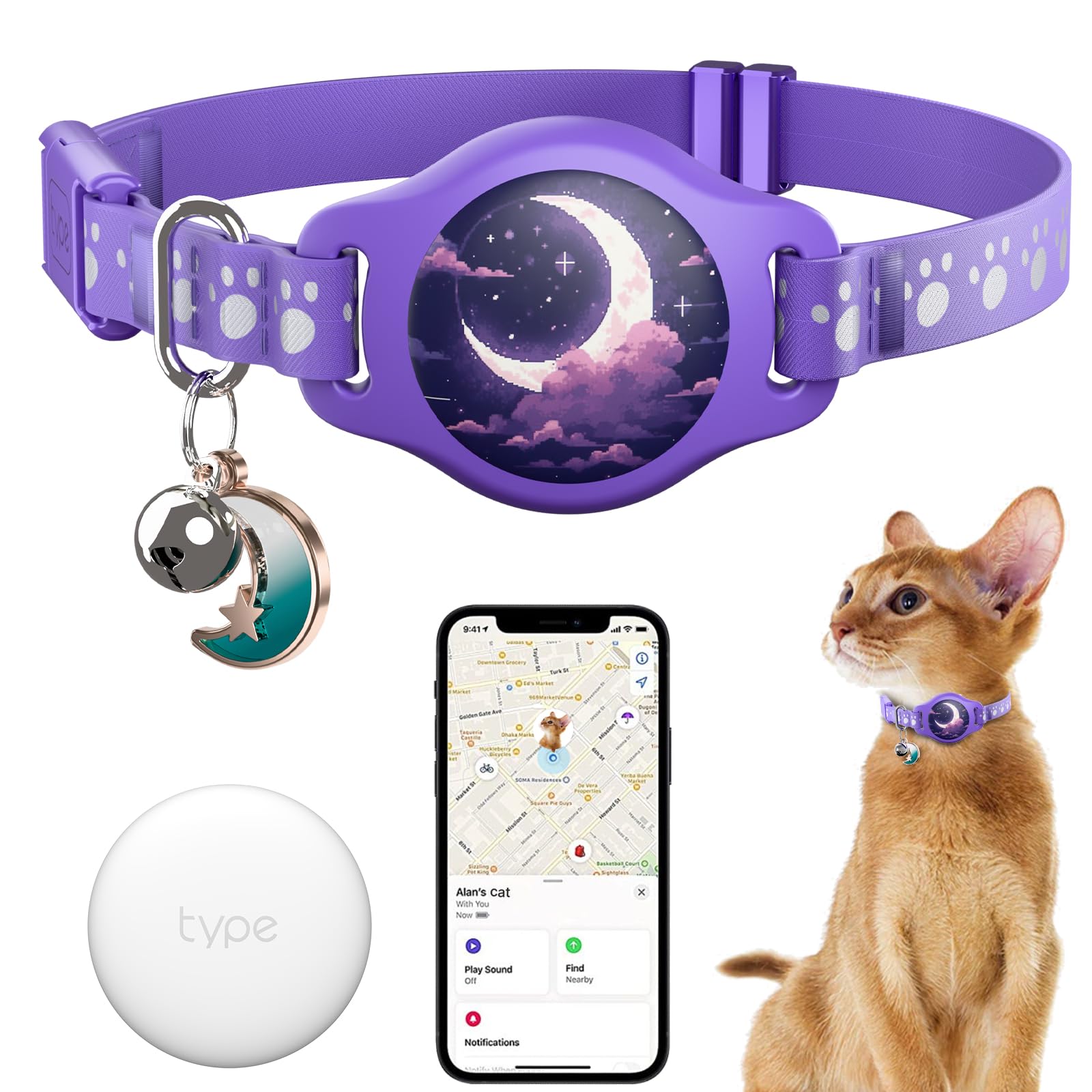 Cat Tracker Collar - Waterproof Airtag Cat Collar With Finder Tag (Ios Only), Compatible With Apple Find My, Breakaway Tractive 