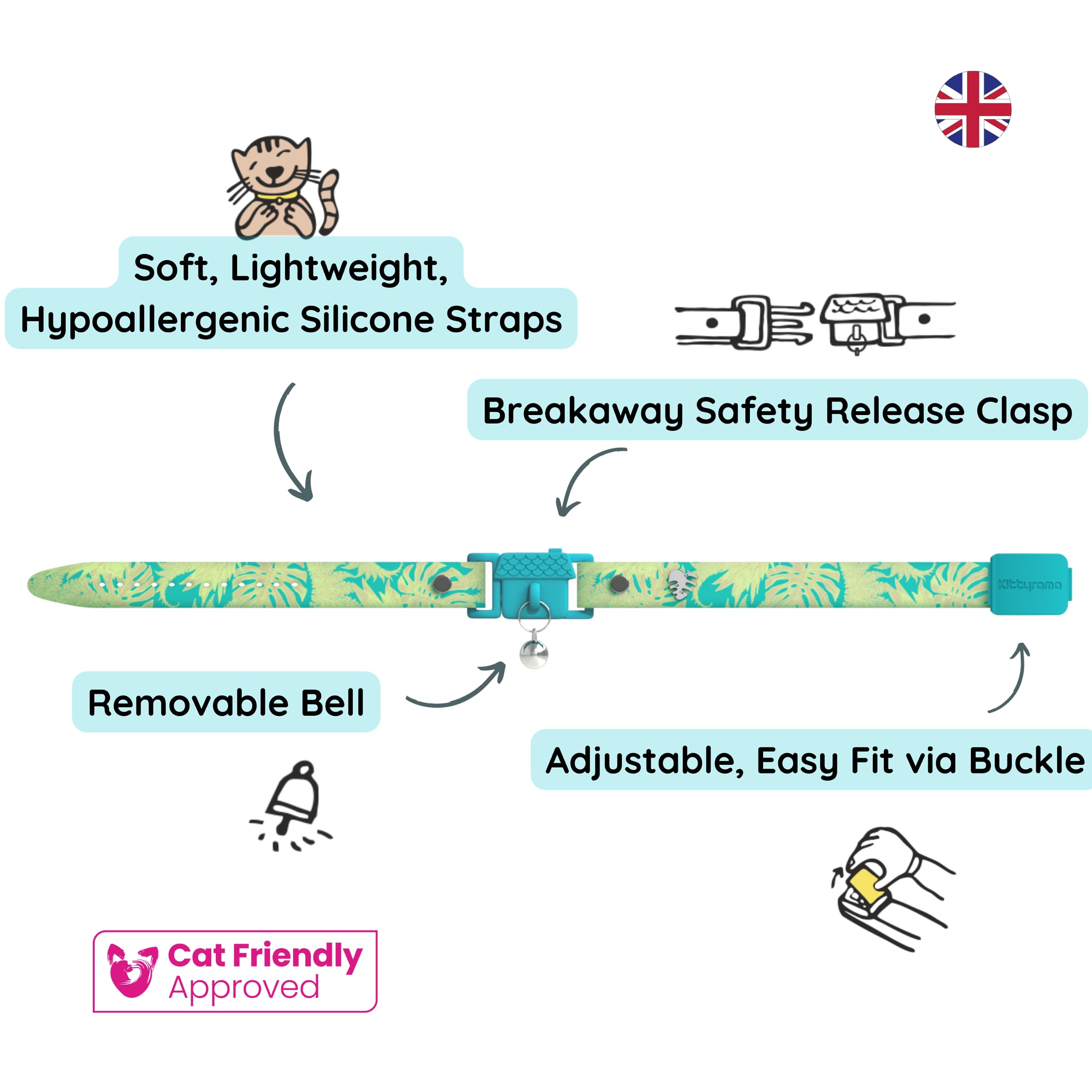 Kittyrama Botanicals Jungle Kitten Collar. Award Winning. Hypoallergenic, Quick Release Breakaway, Comfy & Soft. Vet Approved. O