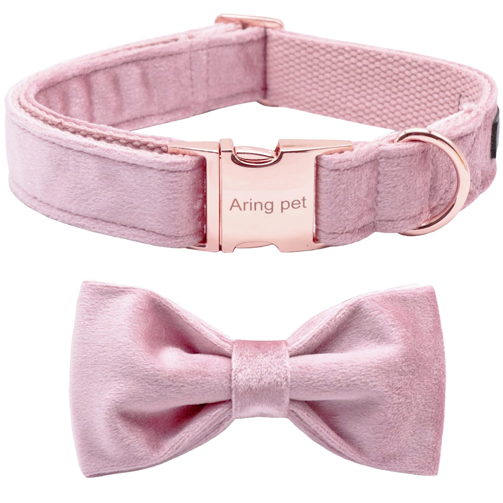 ARING PET Velvet Dog Collars with Bow tie, Bowtie Dog Collar, Cute Pink Collar for Girl and Boy Dogs,Large.