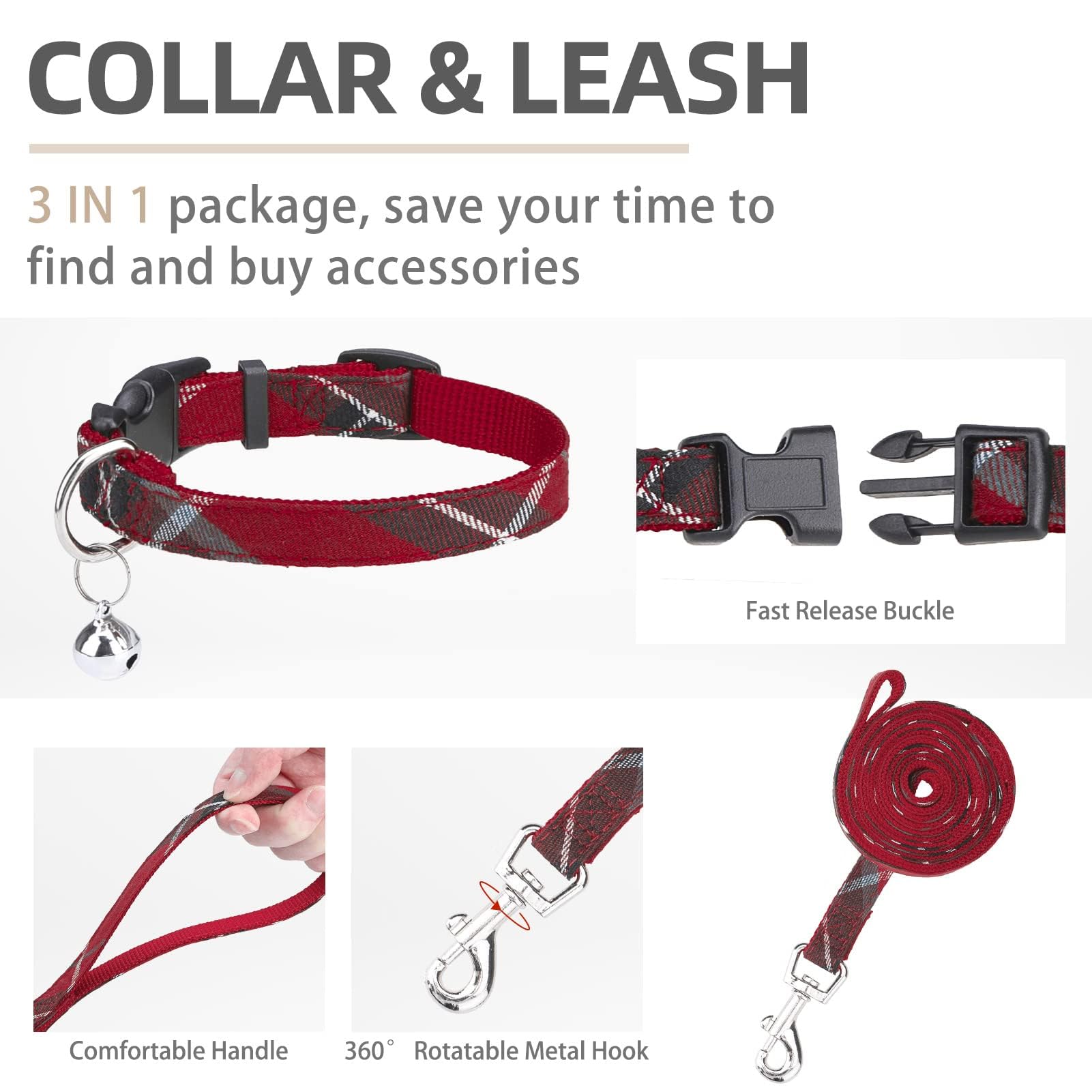 Pupteck Adjustable Dog Harness Collar And Leash Set Step In No Pull Pet Harness For Small Medium Dogs Puppy And Cats Outdoor Walking Running, Soft Mesh Padded Reflective Vest Harnesses, Red Xl