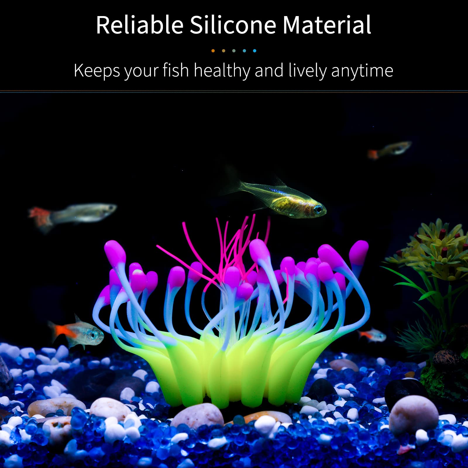 Uniclife Glowing Effect Gooseneck Coral Artificial Decoration Silicone Ornament For Fish Tank Aquarium, Yellow