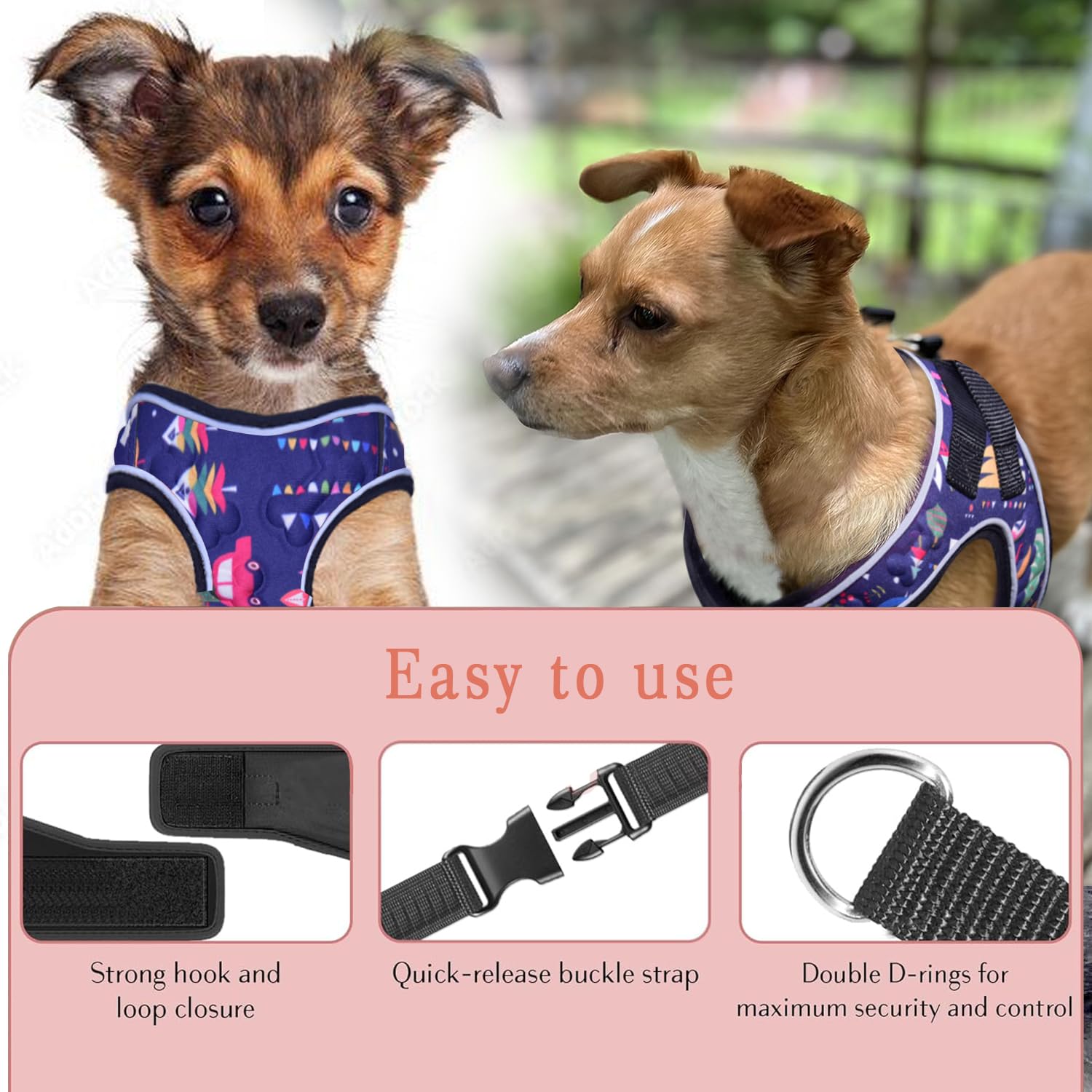 Comfort Fit Step-In Christmas Dog & Puppy Harness - Comfortable All Weather Dog Vest Harness: Adjustable, Soft Padded, Easy To P