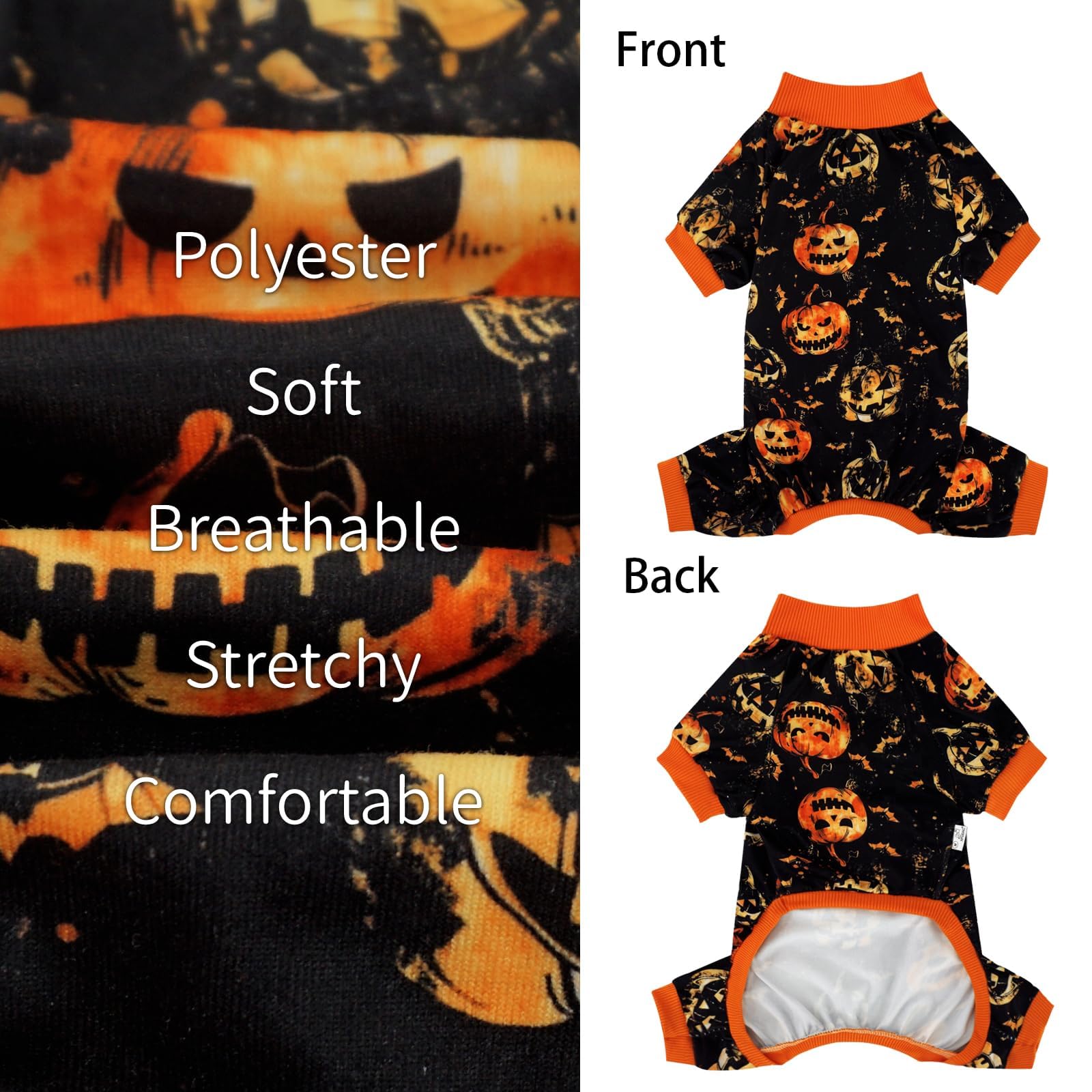 Xpudac Halloween Dog Pajamas Costume For Small Medium Dogs Pumpkin Clothes Soft Puppy Pjs Pet Outfit, Small