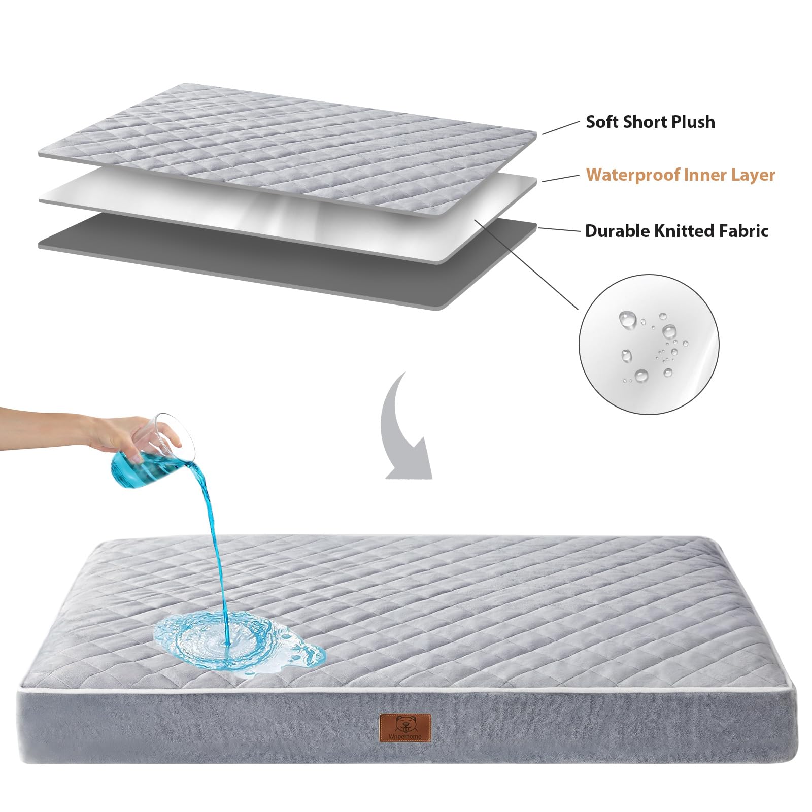 Wnpethome Orthopedic Dog Beds, Extra Large Waterproof With Removable Washable Cover & Anti-Slip Bottom, Egg Crate Foam Pet Bed M