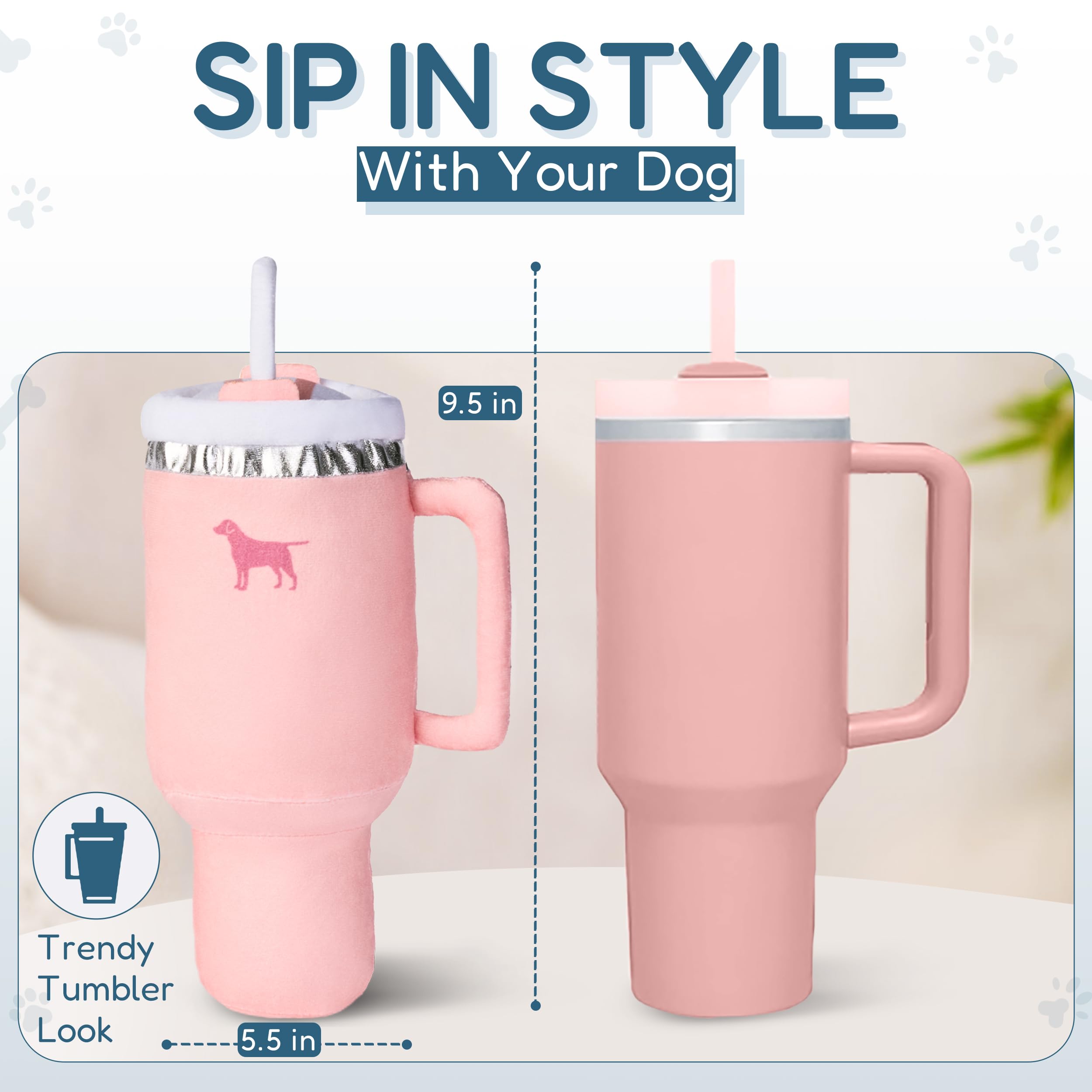 Puproar Pup Cup Tumbler Dog Toy - Funny Birthday Dog Toy For Girl Dogs Or Puppies, Cute Squeaky Plush Gift (Pink Peach Dust)