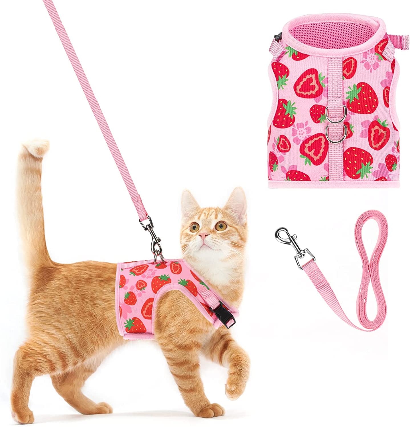 Pupteck Soft Mesh Cat Vest Harness And Leash Set Puppy Padded Pet Harnesses Escape Proof For Cats Small Dogs Rabbits Bunny