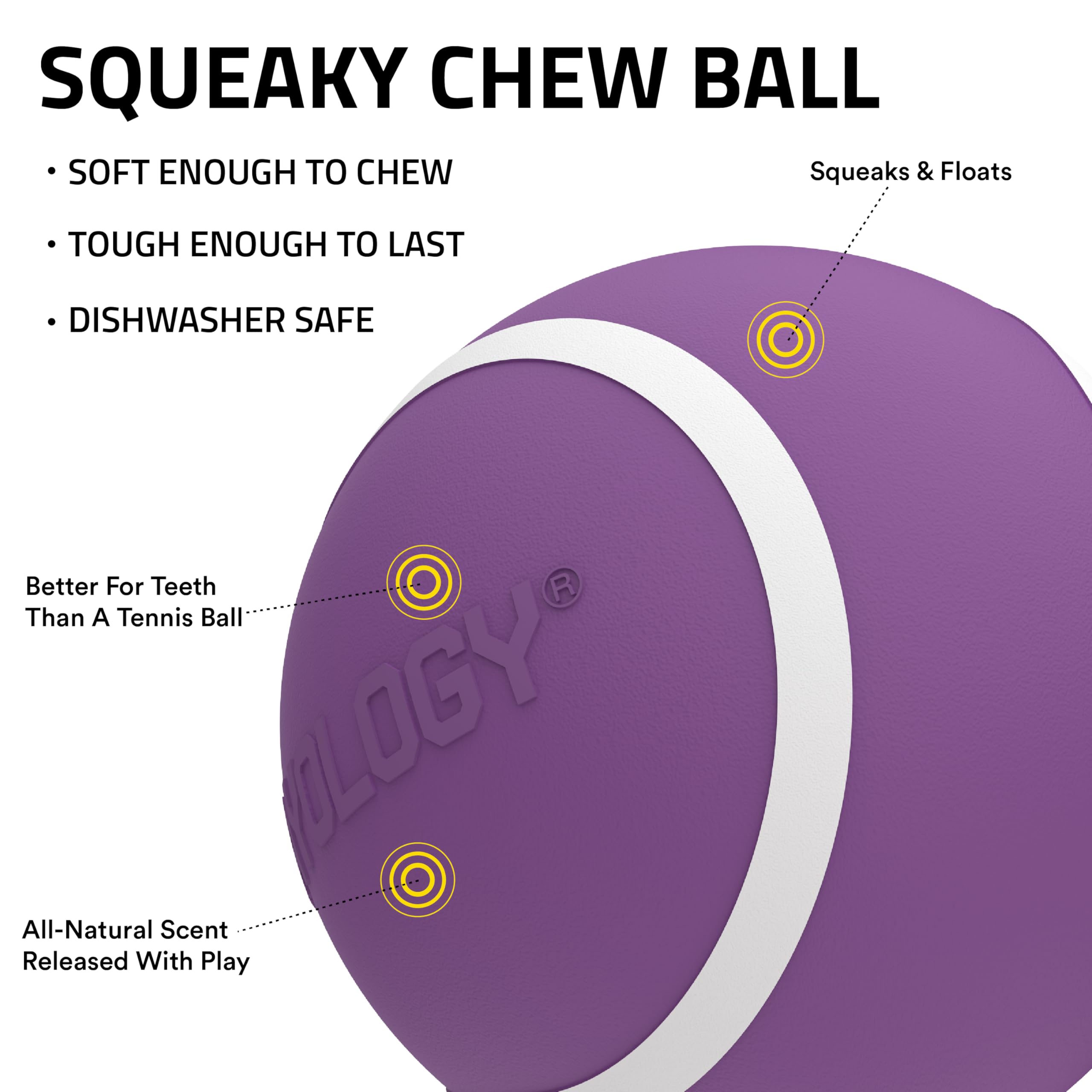 Playology Dog Toys | Squeaky Chew Ball - Bouncy Durable Floating Fetch Ball for Dogs | Jumbo Bacon Scented Toy - Easy to Clean a