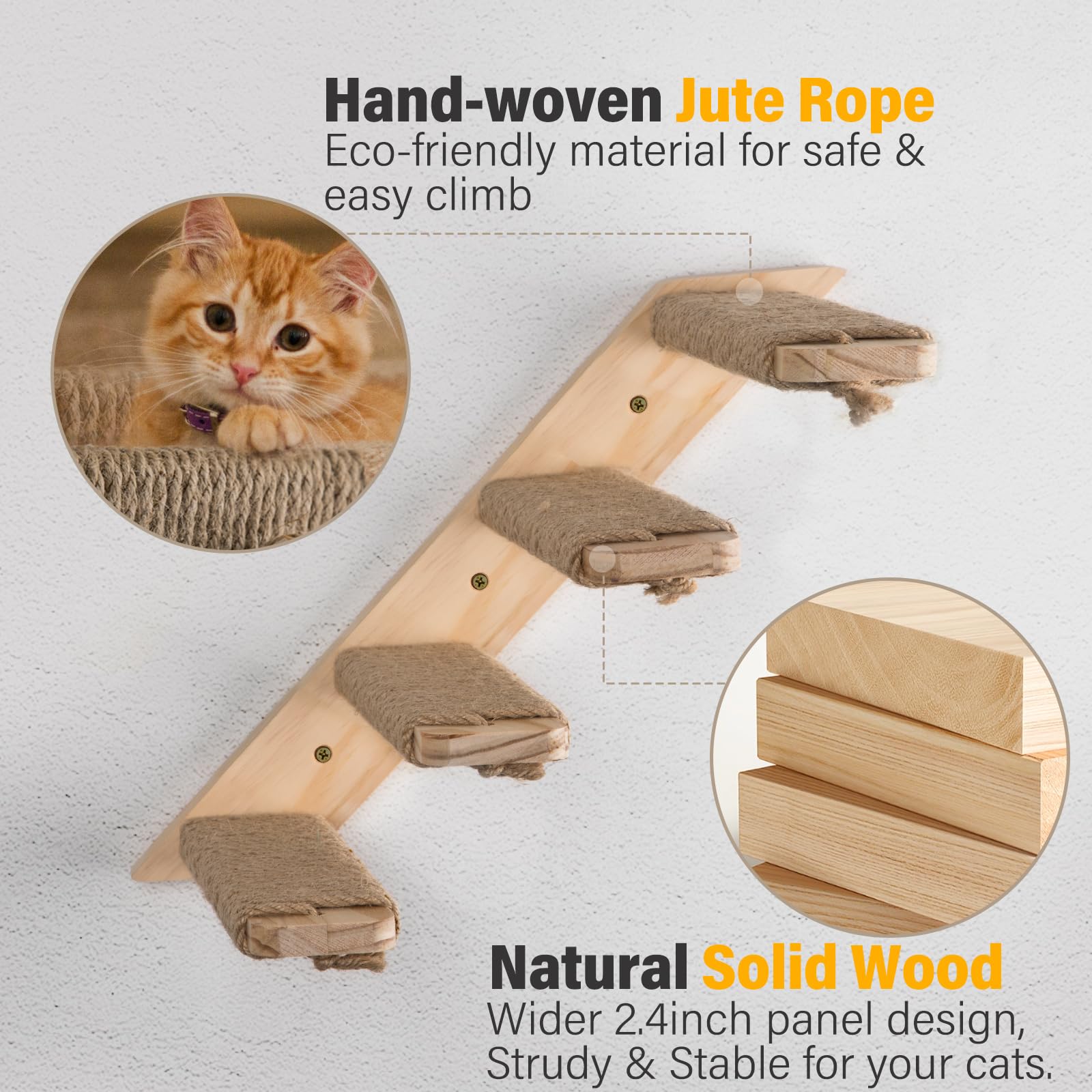 Ewenono 1 Pack 4 Steps Cat Wall Shelves Cat Wall Stairs With Sisal Rope.An Improved&Stronger Cat Wall Steps Cat Tree Supplies, L