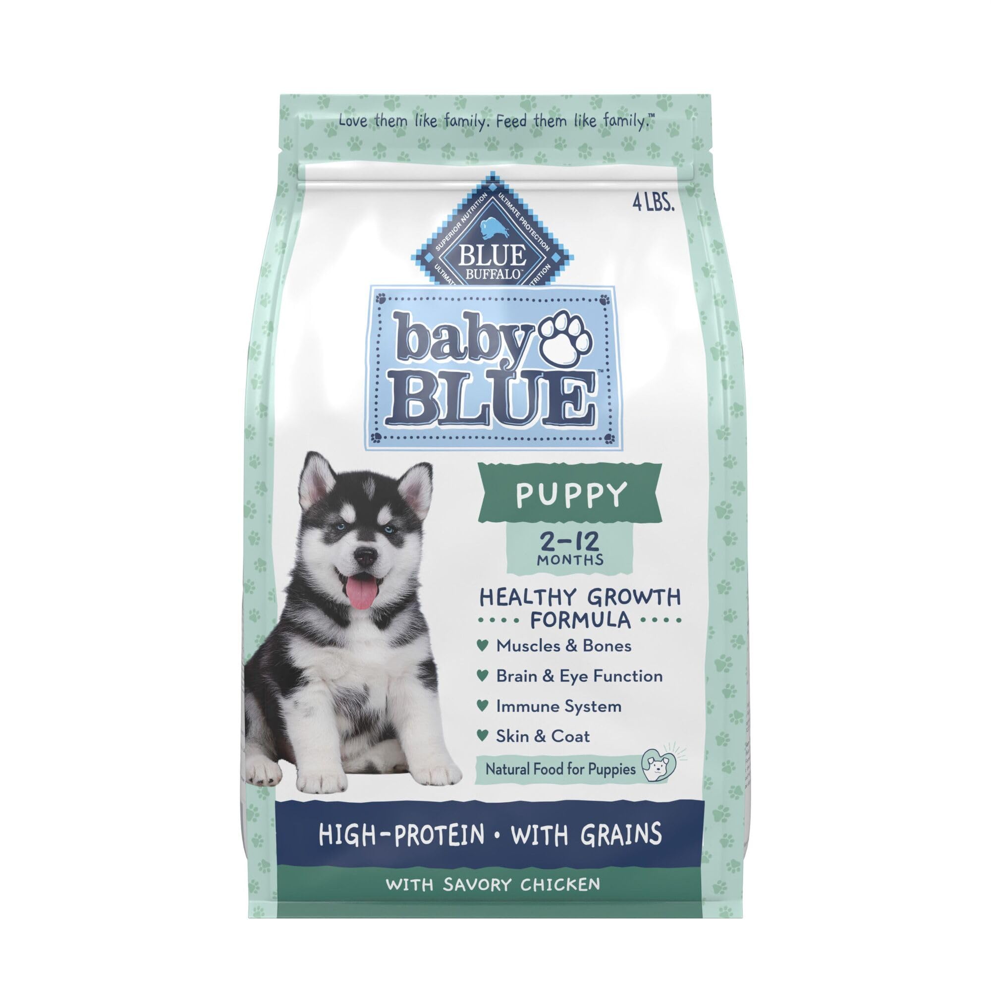 Blue Buffalo Baby Blue Natural Dry Food for Puppies, Healthy Growth Formula with DHA, High-Protein Savory Chicken Recipe, 4-lb. 
