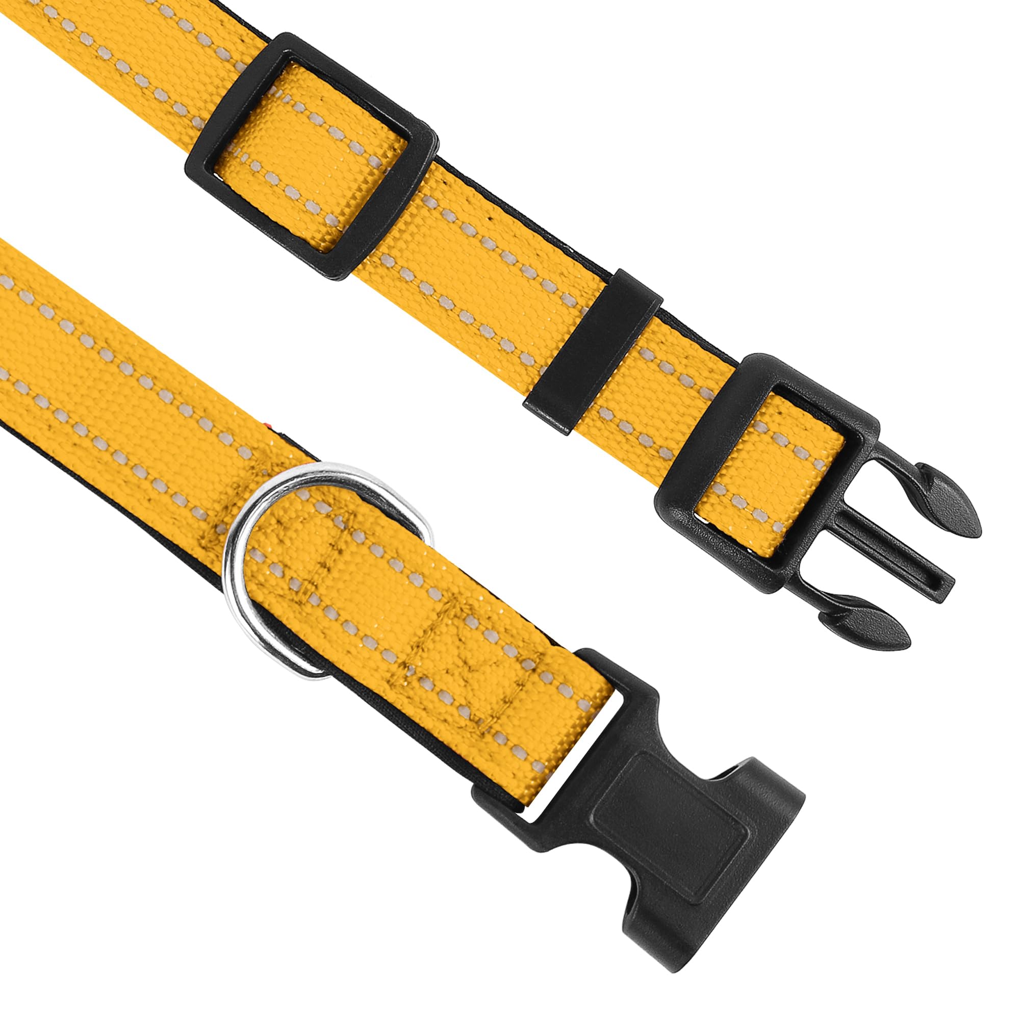 Pwod Reflective Dog Collar, Adjustable Soft Neoprene Padded Nylon Pet Collars With Buckle For Medium Dogs, Yellow,M