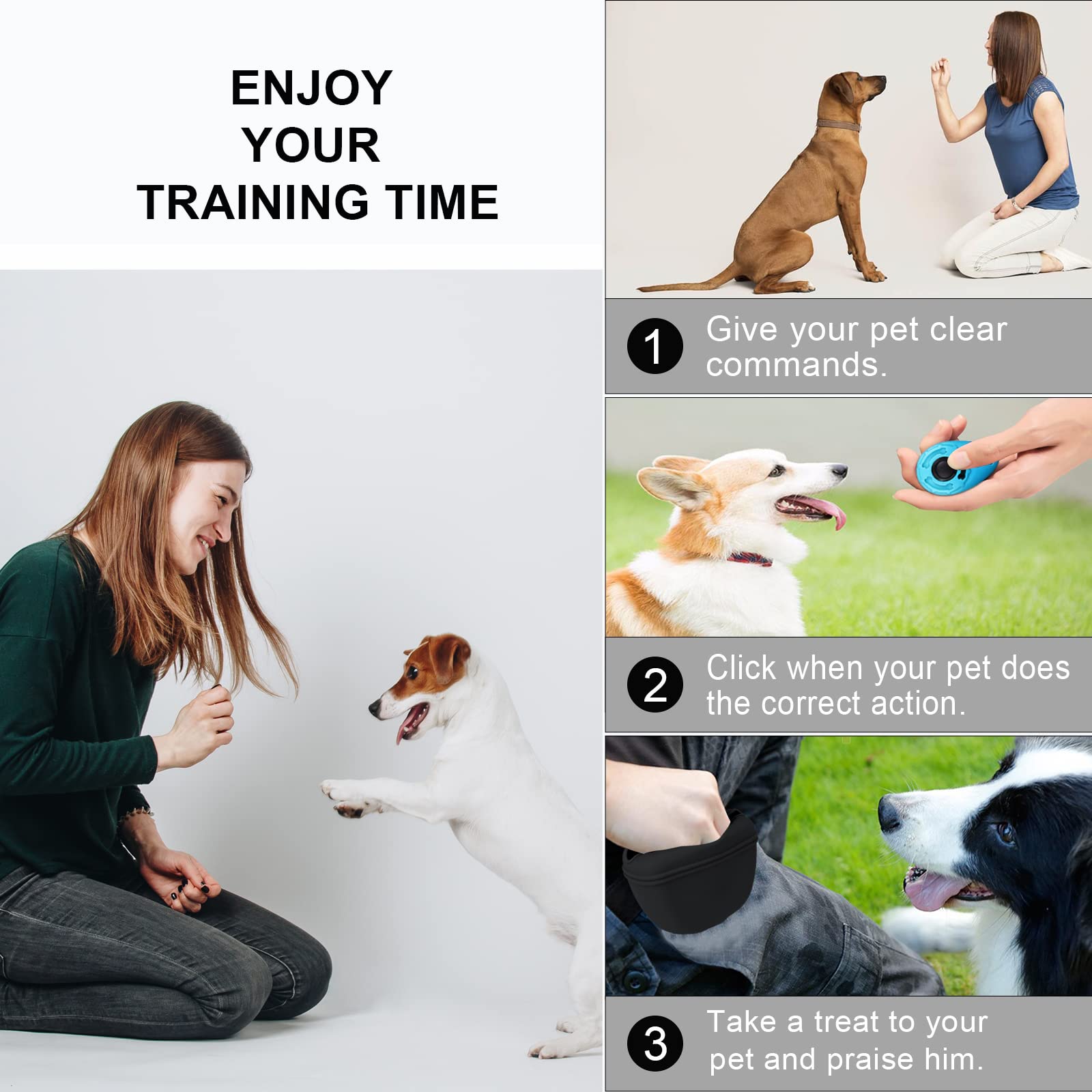 Left&Right Dog Clicker Training Kit,Silicone Dog Training Treat Pouch and Dog Clickers,Dog Treat Bag with Clicker Training for D