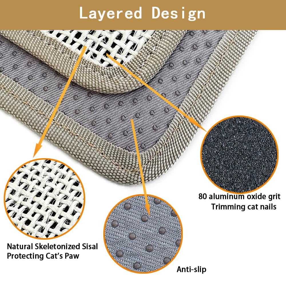 Deapher Cat Nail File Scratcher - Natural Sisal Scratching Pad with 80-Grit Aluminum Oxide, Wrap-Around Design for Cat Trees, Po