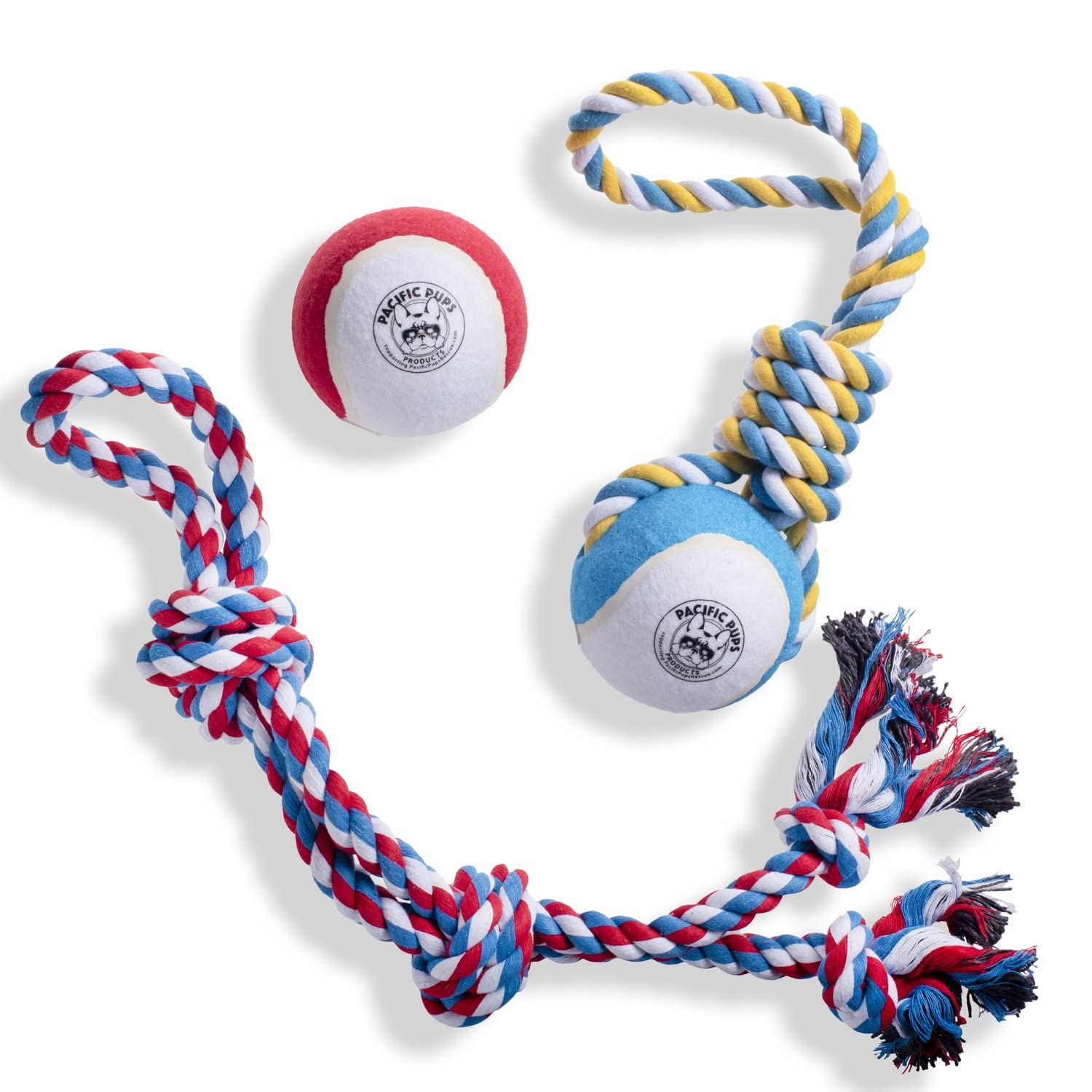 Pacific Pups Products Dog Rope Toys, Xl Tug Toy & Ball, 3Pcs Rope Toys For Large Dogs, Support Non-Profit Dog Rescue