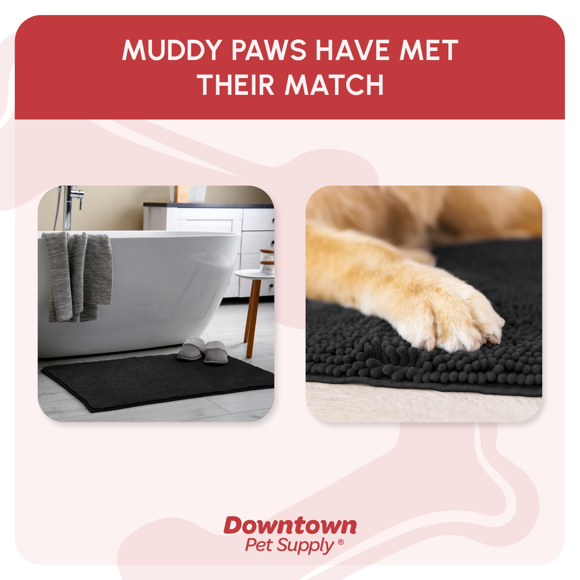 My Doggy Place Microfiber Dog Mat for Muddy Paws, 60 x 36 Black - Non-Slip, Absorbent and Quick-Drying Dog Paw Cleaning Mat, Was
