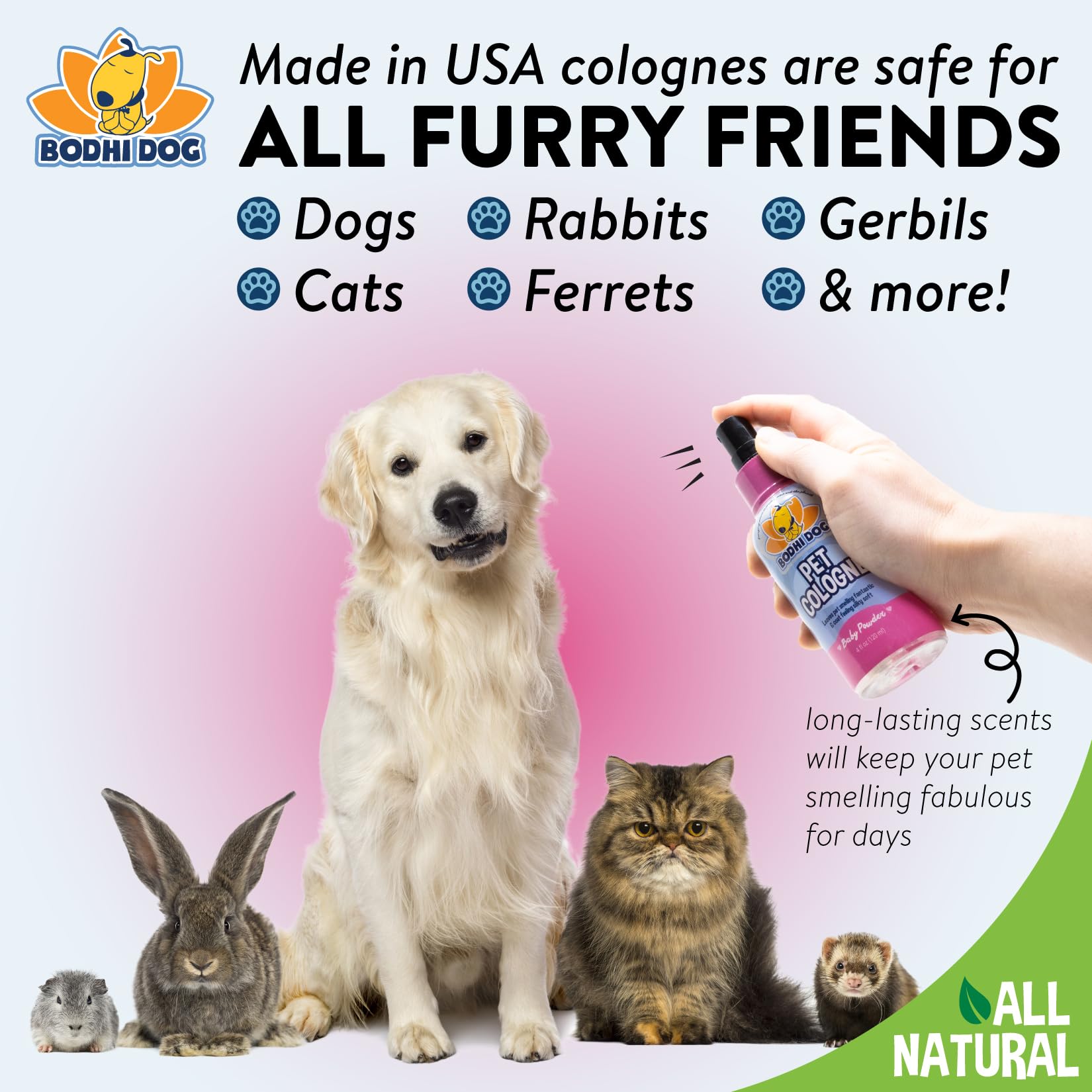 Bodhi Dog Natural Cologne Spray For Dogs & Cats - Baby Powder Scent, 4 Fl Oz