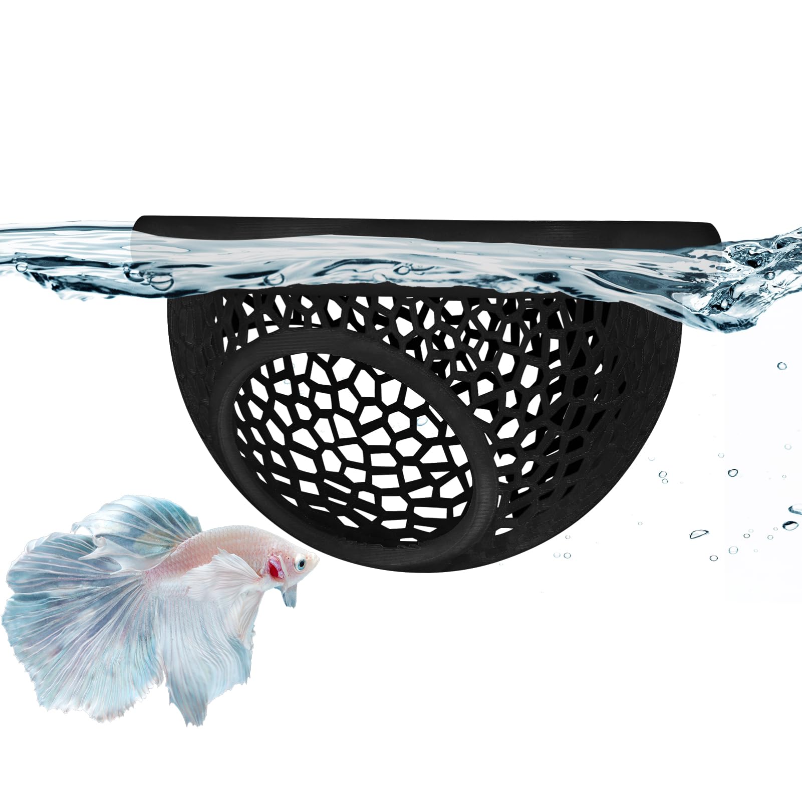 Floating Betta Hide & Shrimp Cave - 3D Printed Aquarium Decor, Multi-Functional Hammock, Feeding Ring & Safe Resting Spot for Be