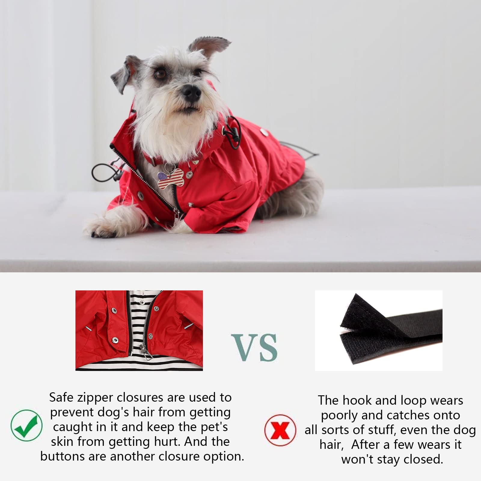 Morezi Dog Zip Up Dog Raincoat With Reflective Buttons, Rain/Water Resistant, Adjustable Drawstring, Removable Hood, Stylish Premium Dog Raincoats - Size Xs To Xxl Available - Pink - S