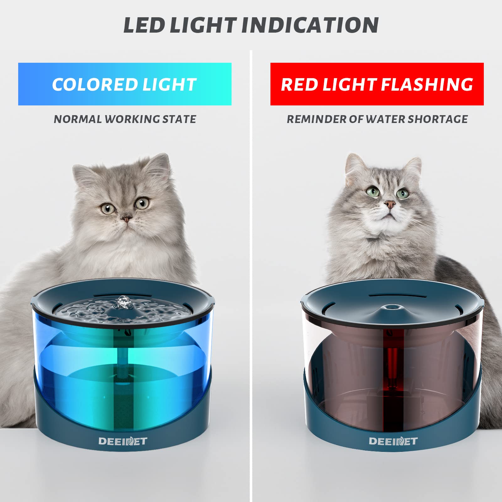 DEEIPET Cat Water Fountain, 74oz/2.2L Ultra Quiet Automatic Water Dispenser for Cats Dogs with Colorful LED Indicator, Water Bow