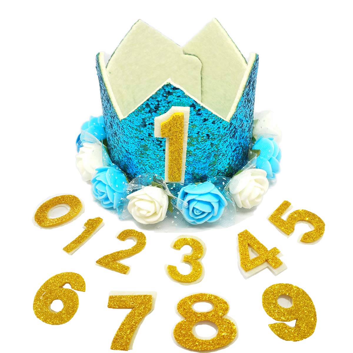 Pet Show Blue Crown Dog Birthday Hat For Boys Male Pets Cat Headband With Figures 0-9 Charms And Glue Party Accessories Pack Of 