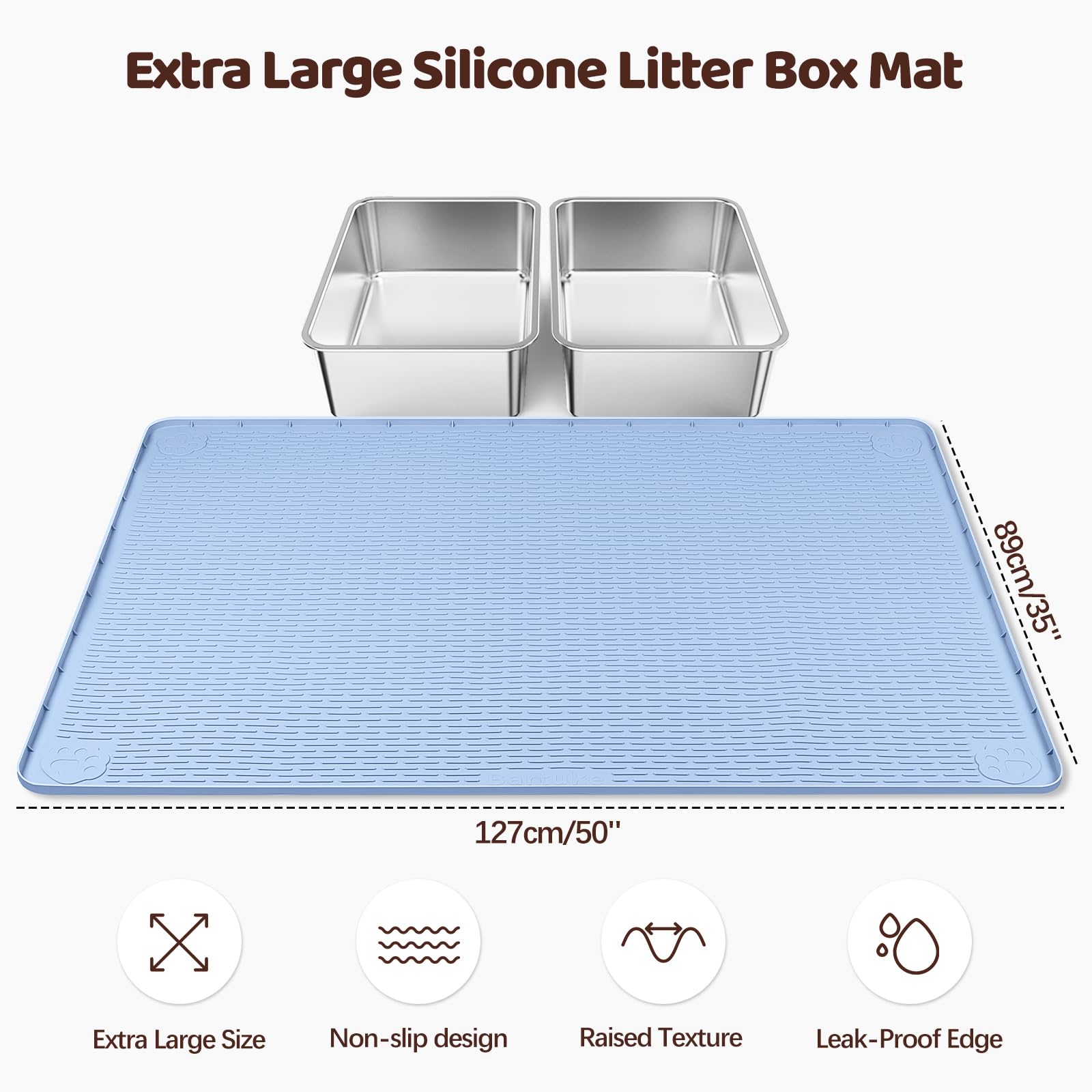Bartuke Cat Litter Mat, XXL Extra Large 50 x 35 Silicone Mat Litter Trapping Mat for Scatter Control, Soft on Kitty Paws, Easy t
