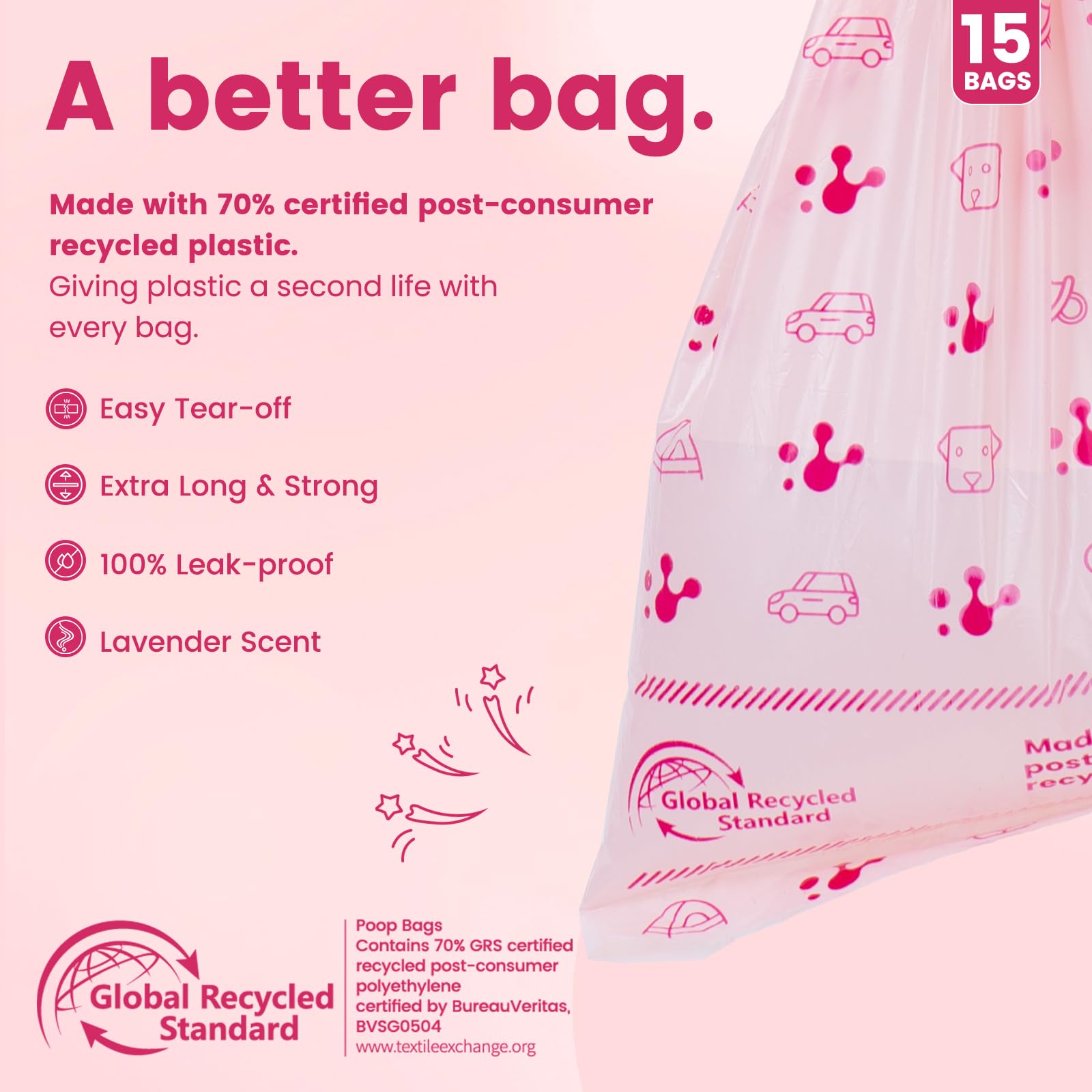 Pawview Dog Poop Bag Holder With Hands-Free Holder, Manual Retract & Walk Tracking - Includes 1 Dispenser & 15 Lavender-Scented