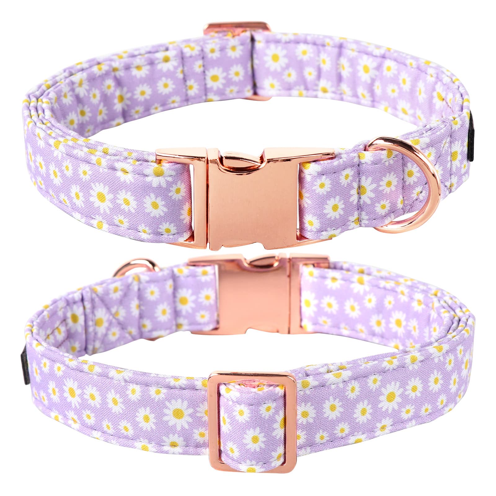 Lionet Paws Dog Collar, Comfortable Adjustable Cute Collar With Metal Buckle For Male Female Dogs, Purple Daisy, Medium, Neck 13