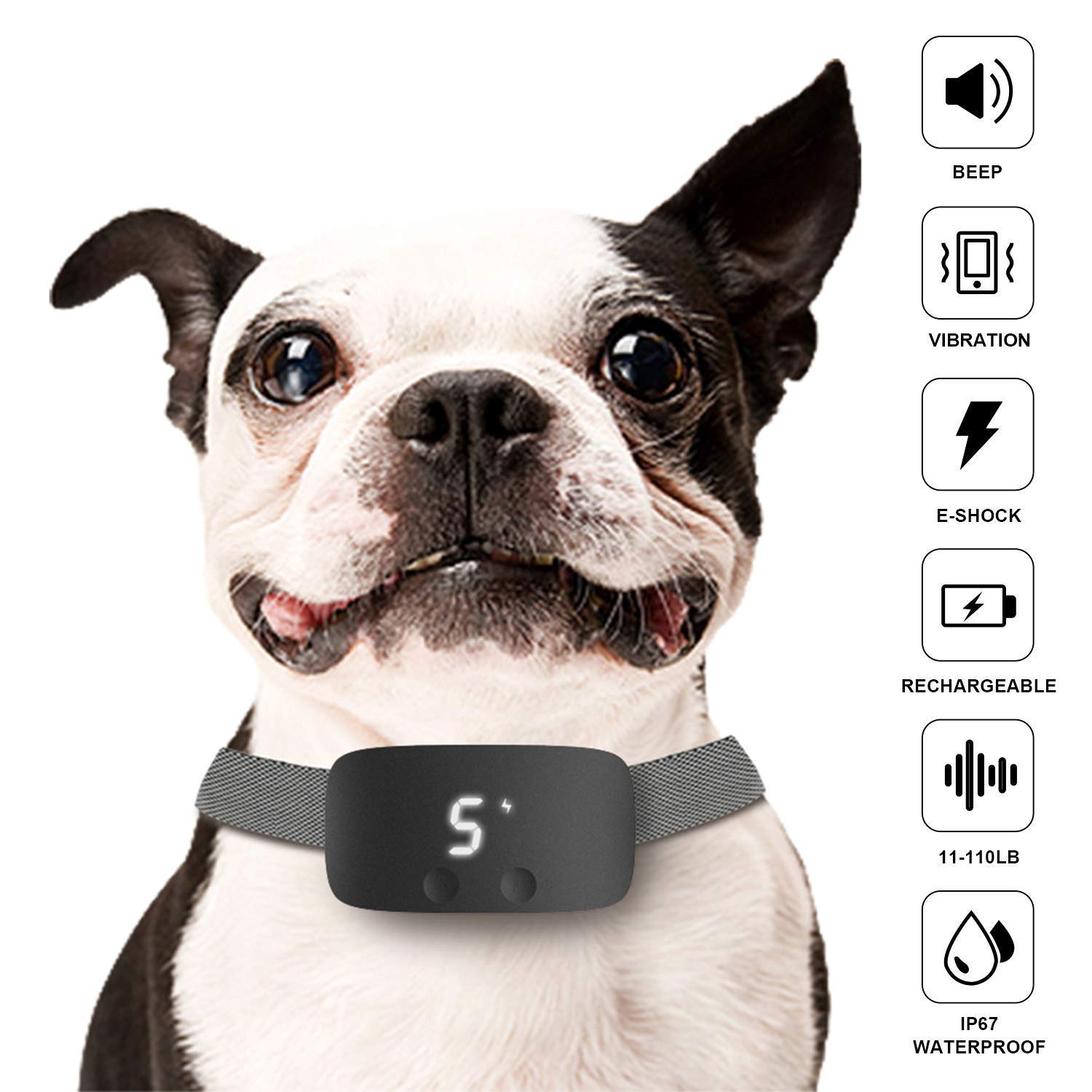 Shock Bark Collar For Dogs, Dog Barking Collar, Waterproof Bark Collar For Dogs, No Bark Collar Rechargeable With Anti-Misjudgment Design, Anti Bark Dog Training Collar By No Harm Shock Beep Vibration