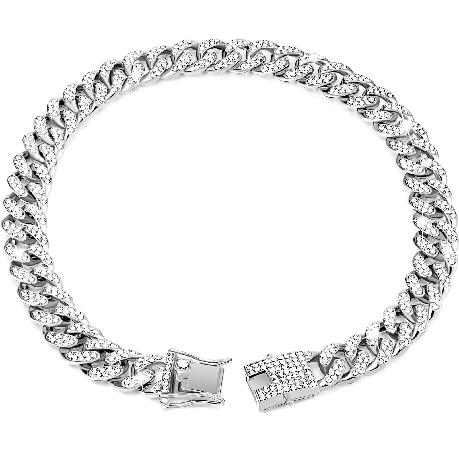 Tallew Dog Chain Diamond Cuban Collar Walking Metal Chain Collar With Design Secure Buckle, Pet Cuban Collar Jewelry Accessories