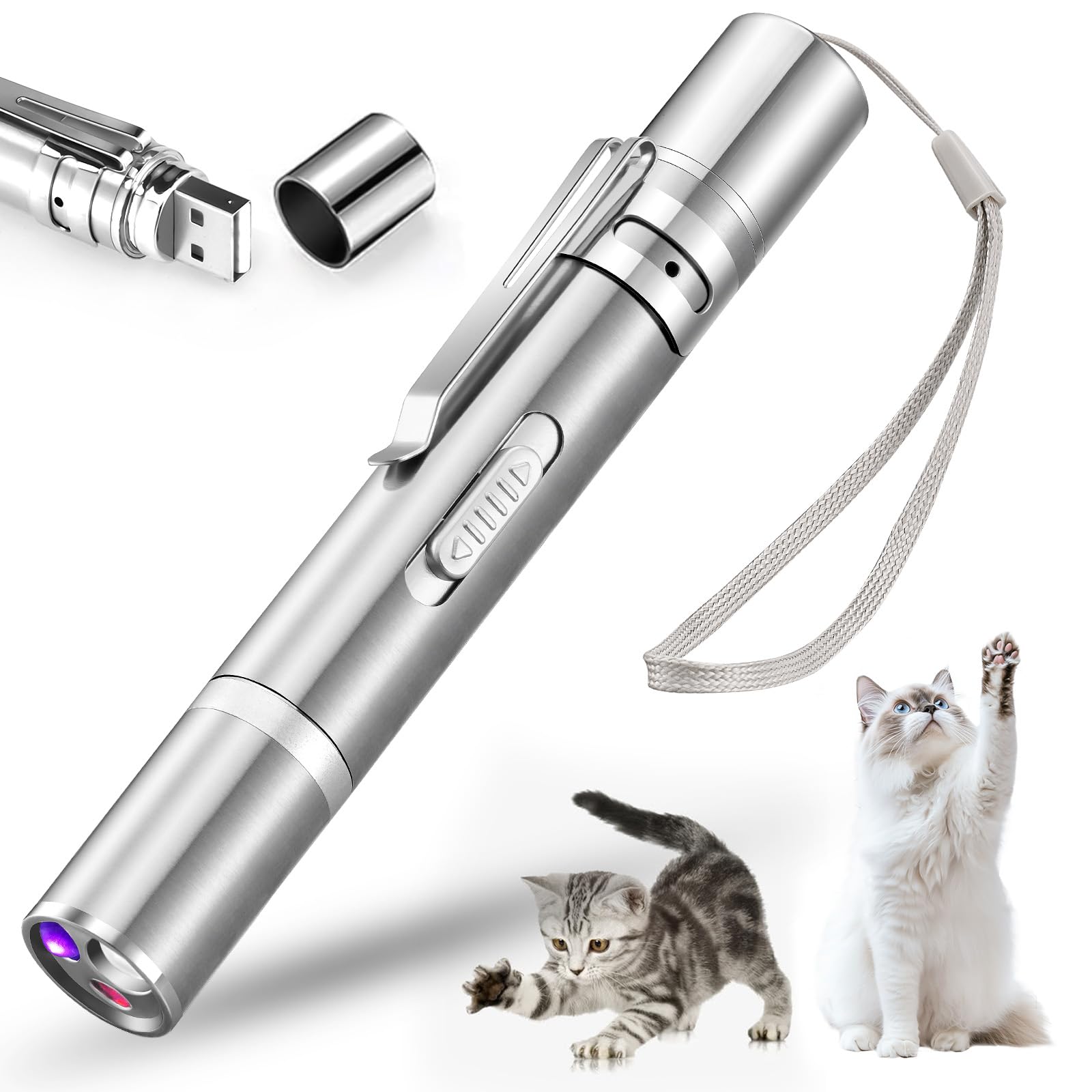 Koackl Kocal Cat Toy Pointer For Indoor, Usb Rechargeable Toy, 3 Light Colors Cat Interactive Toys For Dogs, Cats, Pet Chase Toy