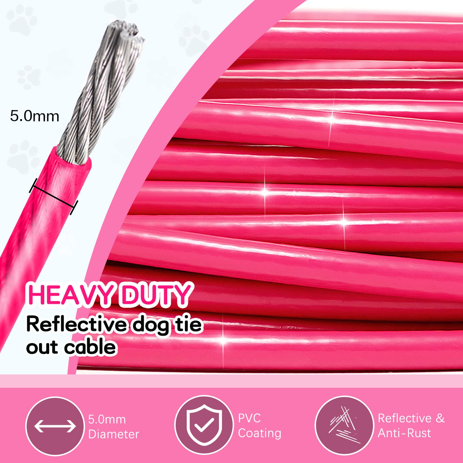 Dog Tie Out Run Cable, Dog Chains For Outside 50 Feet, Dog Leads For Yard Chew Proof, Tie Out Cable For Large Dogs Heavy Duty, L