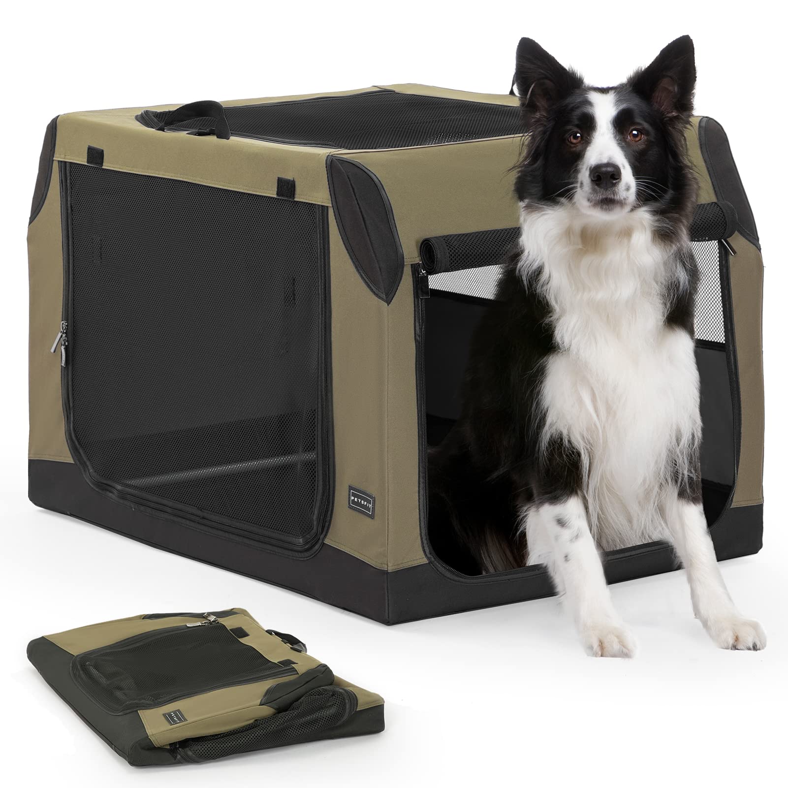 Petsfit Soft Dog Crate With Tilt Angle 36 Inch, Fit For Car Seats And Trunks, Multiple Carrying Options, Chew Proof Ideal For Dog Travel