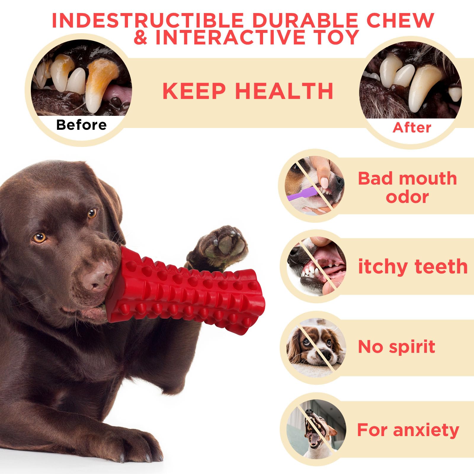 Vanfine Indestructible Squeaky Dog Toy – Tough Rubber Chew Toy For Aggressive Large Dogs, Durable And Safe For Interactive Play