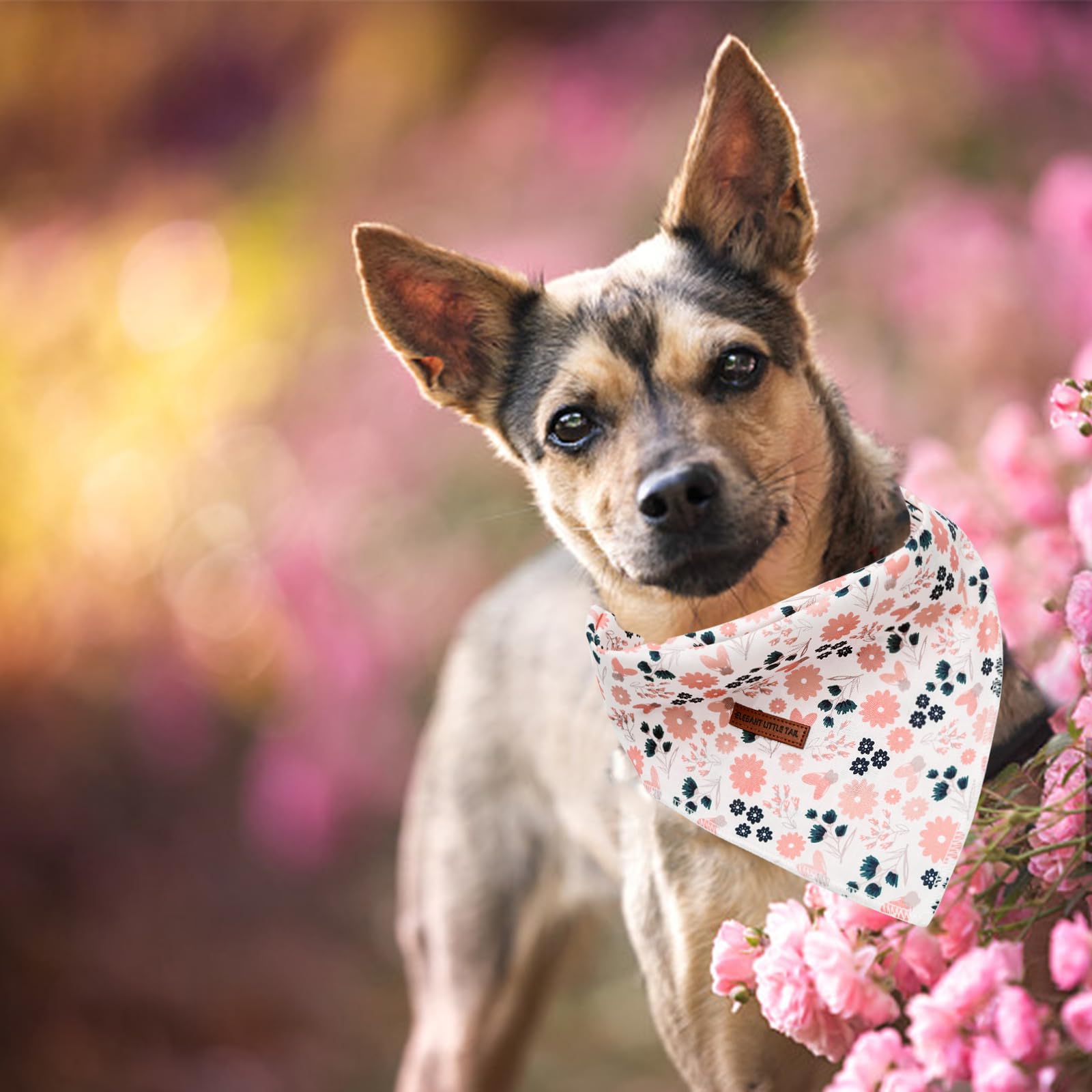 Elegant Little Tail Floral Dog Bandana - Washable Gift Scarf Kerchief Adjustable Pet Bib For Small To Large Dogs