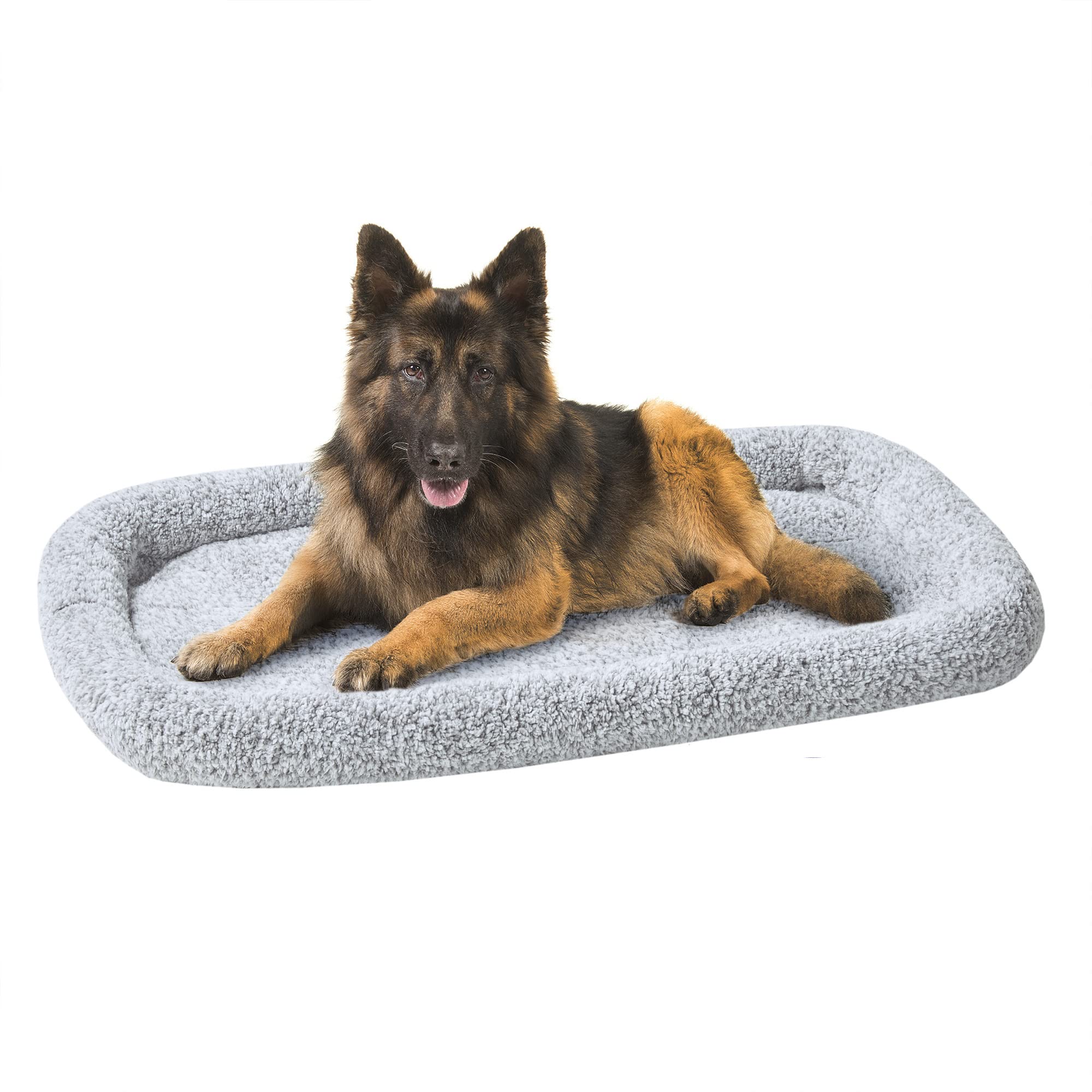 Friends Forever Bolster Dog Crate Mat 48 Inch, Washable Dog Crate Bed, Sherpa Fleece, Nova Grey