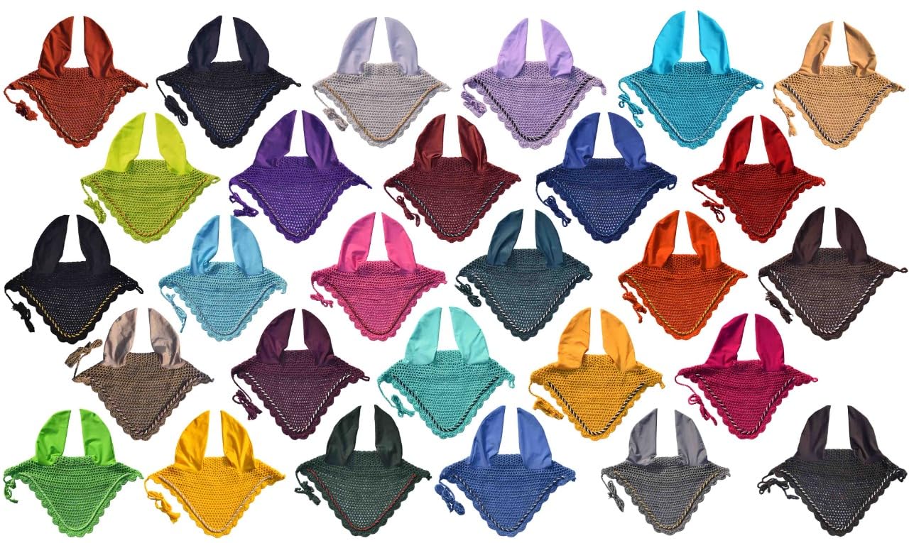 Horse Ear Bonnet Ear Net Hat Fly Bonnet Hood Mask Fly Veil Full Hand Made Cotton (Teal, COB)