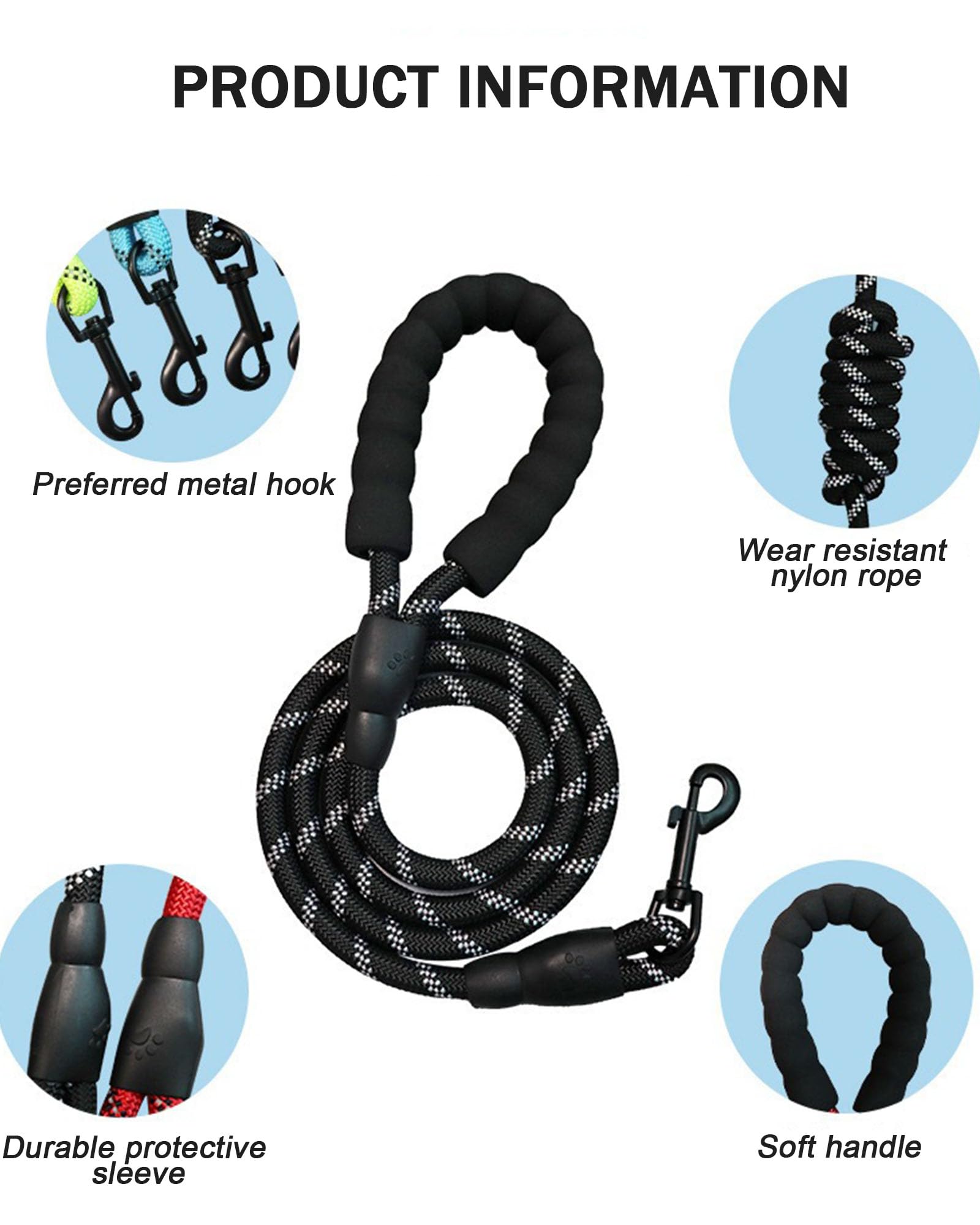 Petank Slip Leads For Dogs 5 Ft With Soft Padded Handle,Reflective Rope Pet Leash For Medium And Large Dogs (Roseo, 5Ft*1/2)