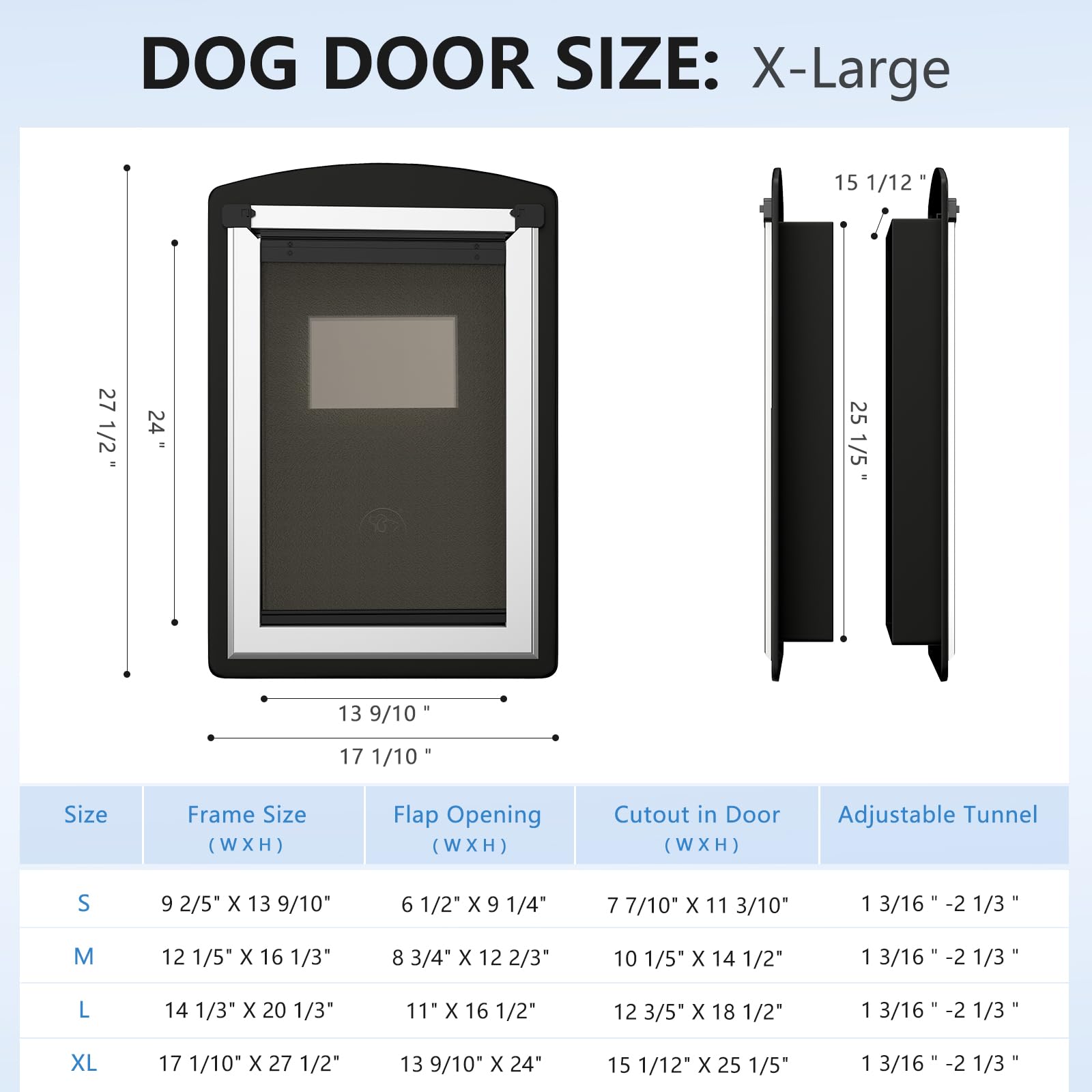 Sammak Extra Large Dog Door For Door,Dog Door With Steel Frame, Three-Position Adjustment Panel. (Pets Up To 220Lb)-Xlarge.
