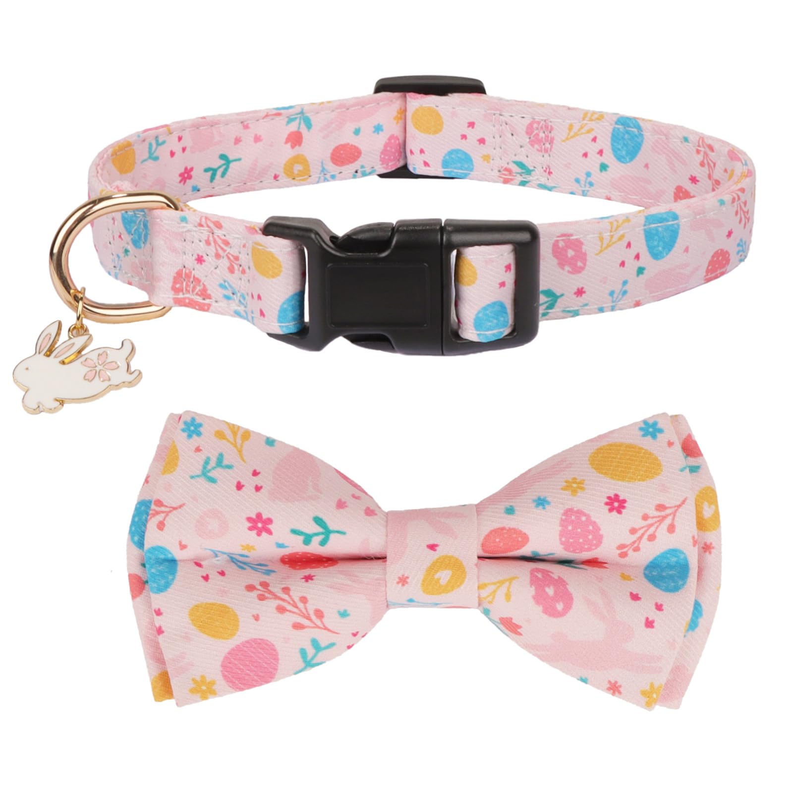 Ptdecor Easter Dog Collar With Bowtie, Multi Size, Adjustable Pink Rabbit Pet Collars For Large Dogs (Large)