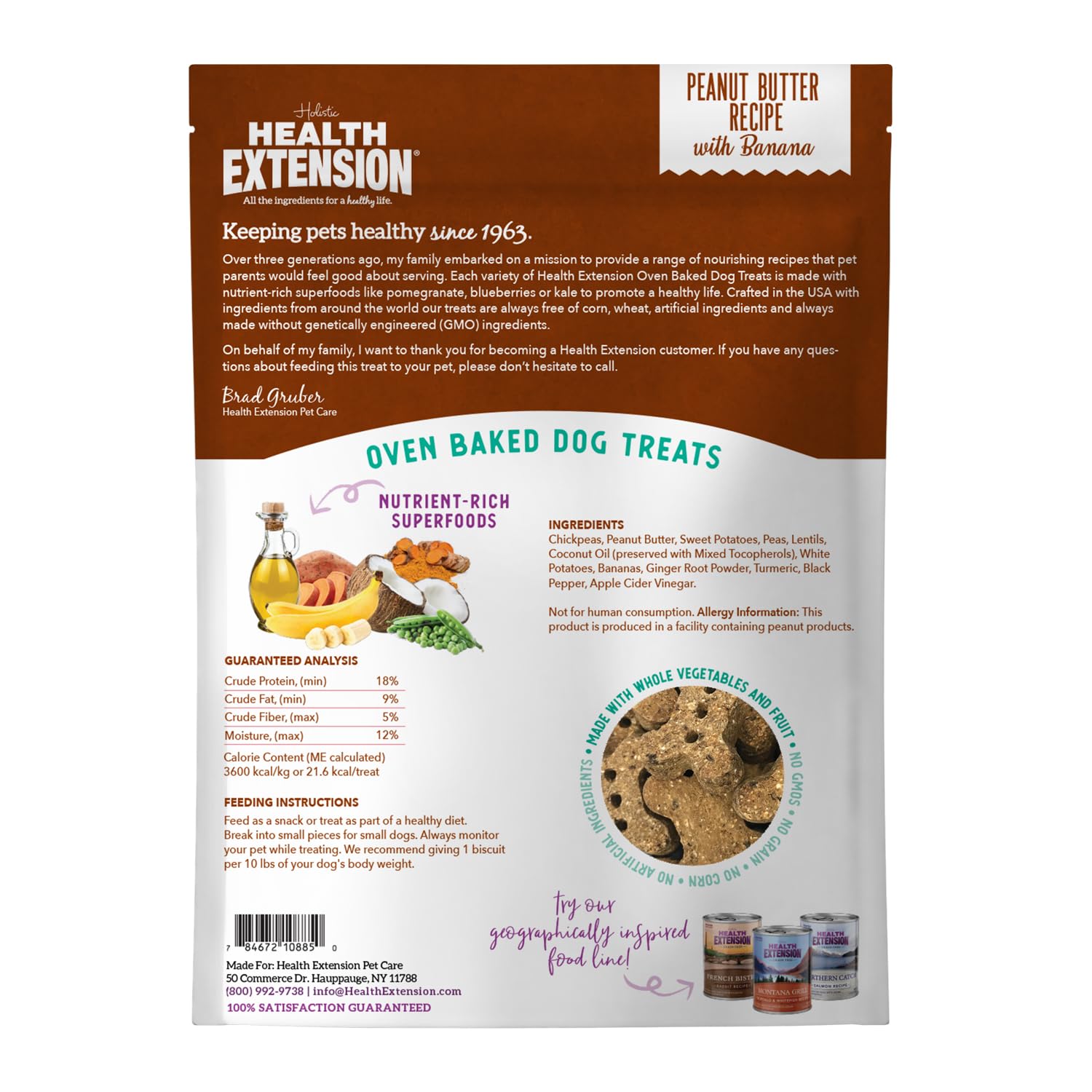 Health Extension Oven-Baked Dog Treats, 6oz (170g), Peanut Butter & Banana Recipe - Gluten & Grain-Free, Superfood-Infused, Crun