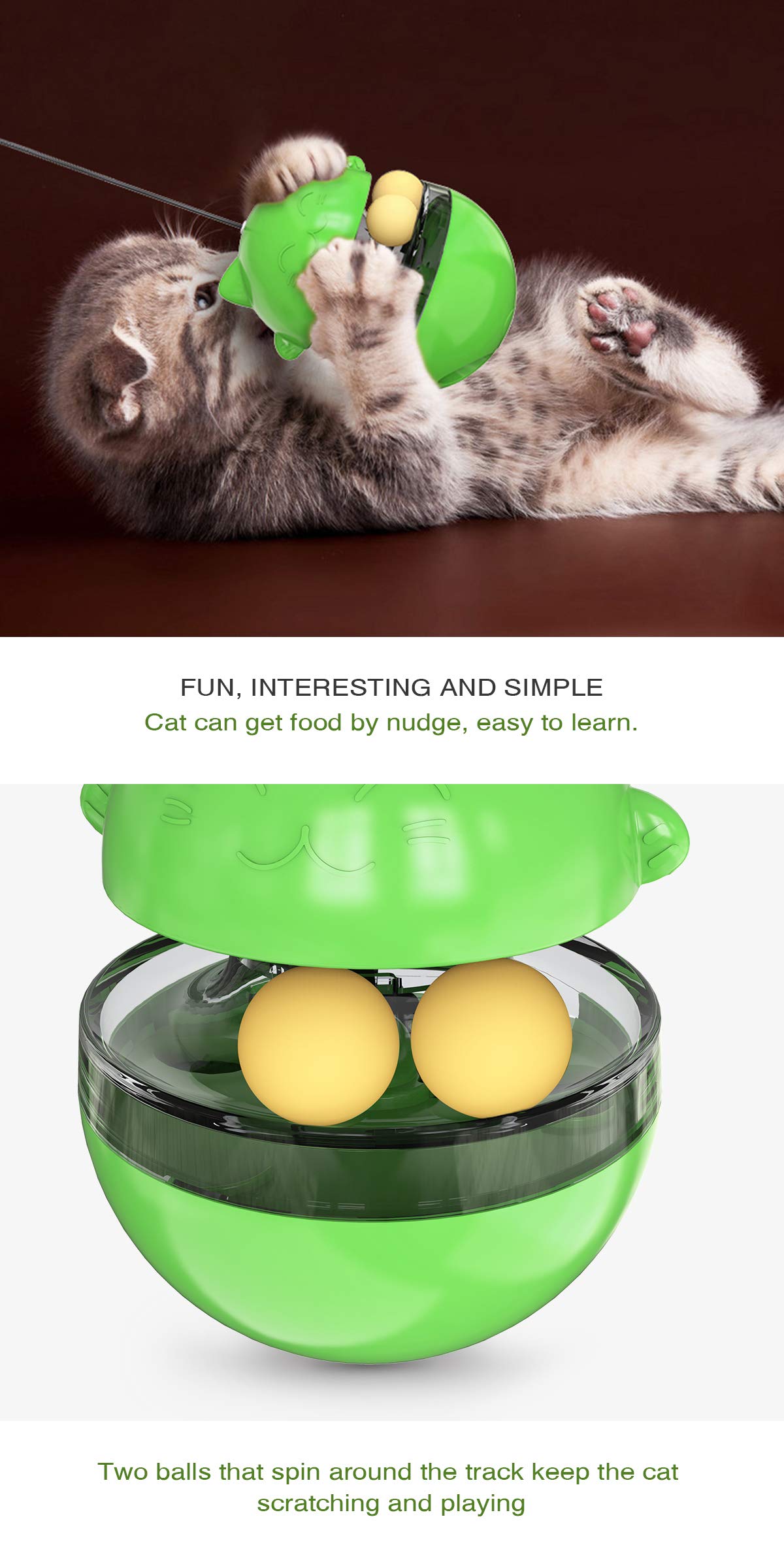 CYBERNOVA Interactive Wobble Cat Toy with a Teaser Wand, Built -in Treat Dispenser/Pet Puzzle Toy/Slow Feeder for Cats and Kitte