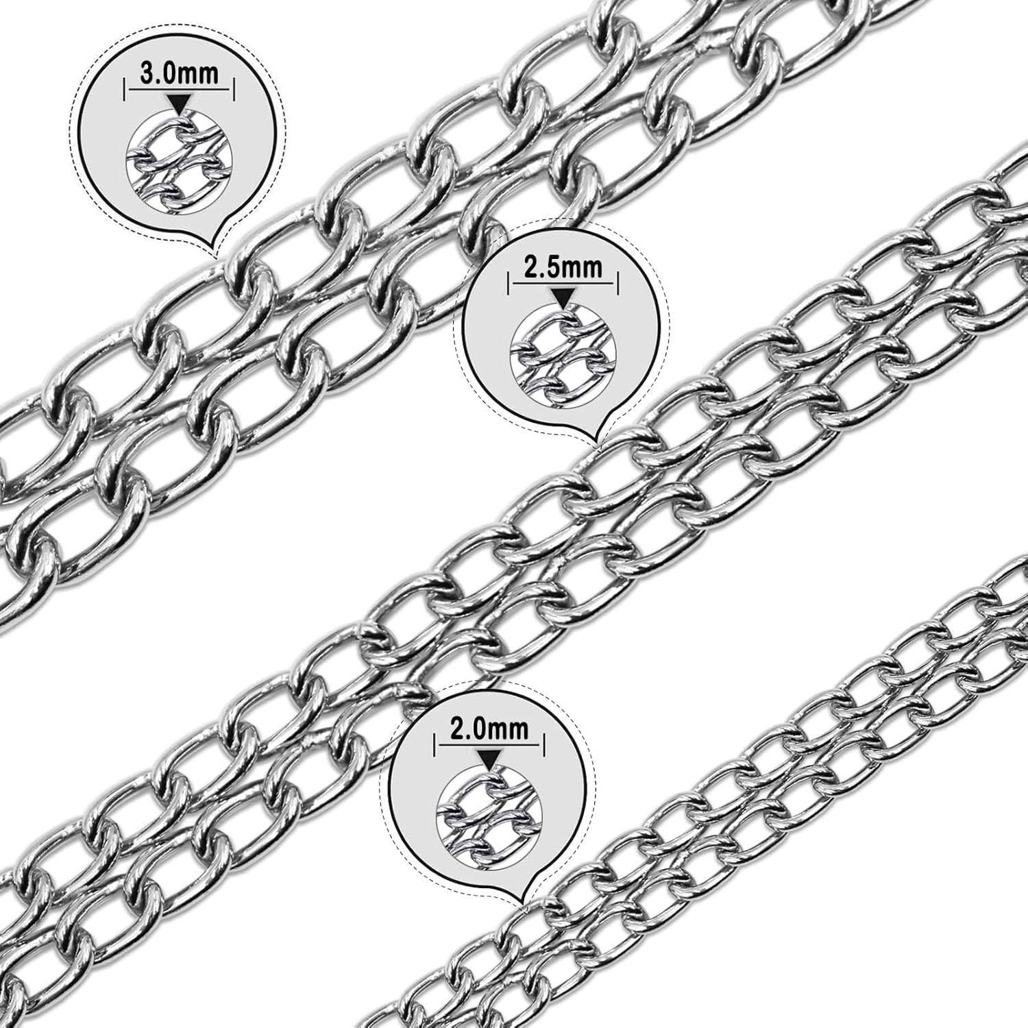 Dog Choke Collar For Large Dogs, Silver Triple Row Martingale Chain Dog Collars, Chew Proof Metal Cuban Link Dog Collars Adjusta