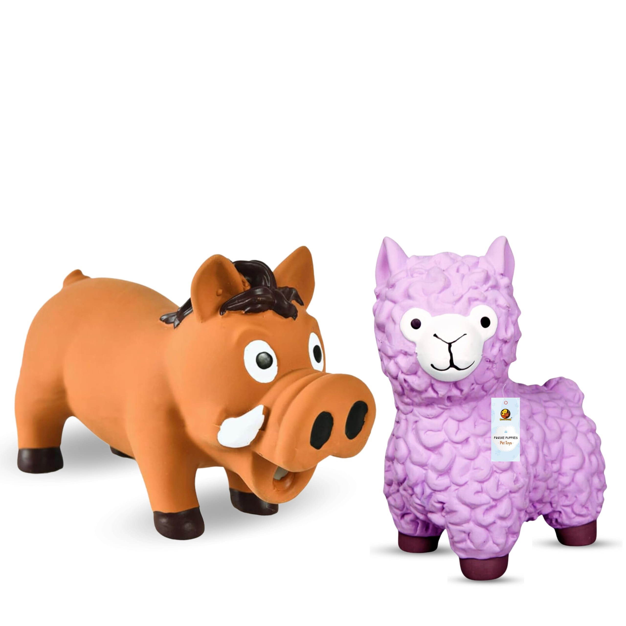 Foodie Puppies 2In1 Combo Of Latex Dog Squeaky Toy (Brown Warthog And Pink Sheep) | Durable Interactive Toy For Teething, Fetc