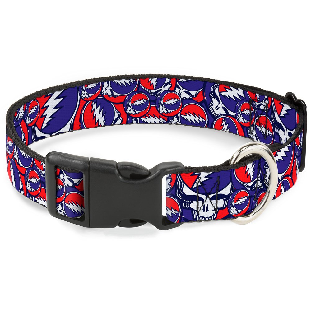 Buckle-Down Plastic Clip Collar - Steal Your Face Stacked Red/White/Blue - 1' Wide - Fits 15-26' Neck - Large