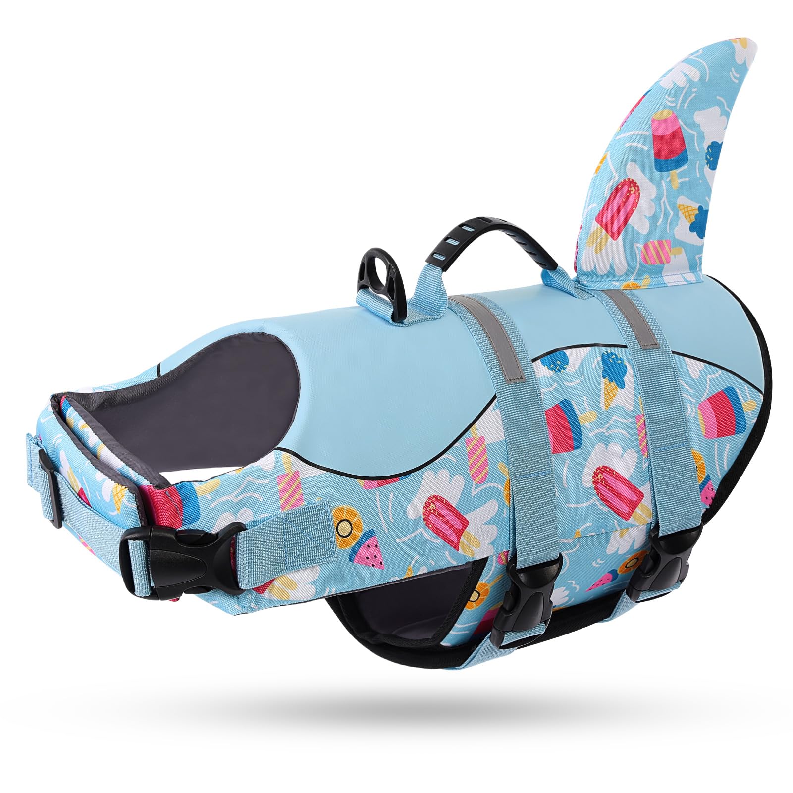 Queenmore Shark Dog Life Vest For Swimming, Boating, Kayaking, Surfing, Canoeing - High Buoyant Dog Life Jacket, Ripstop High Fl