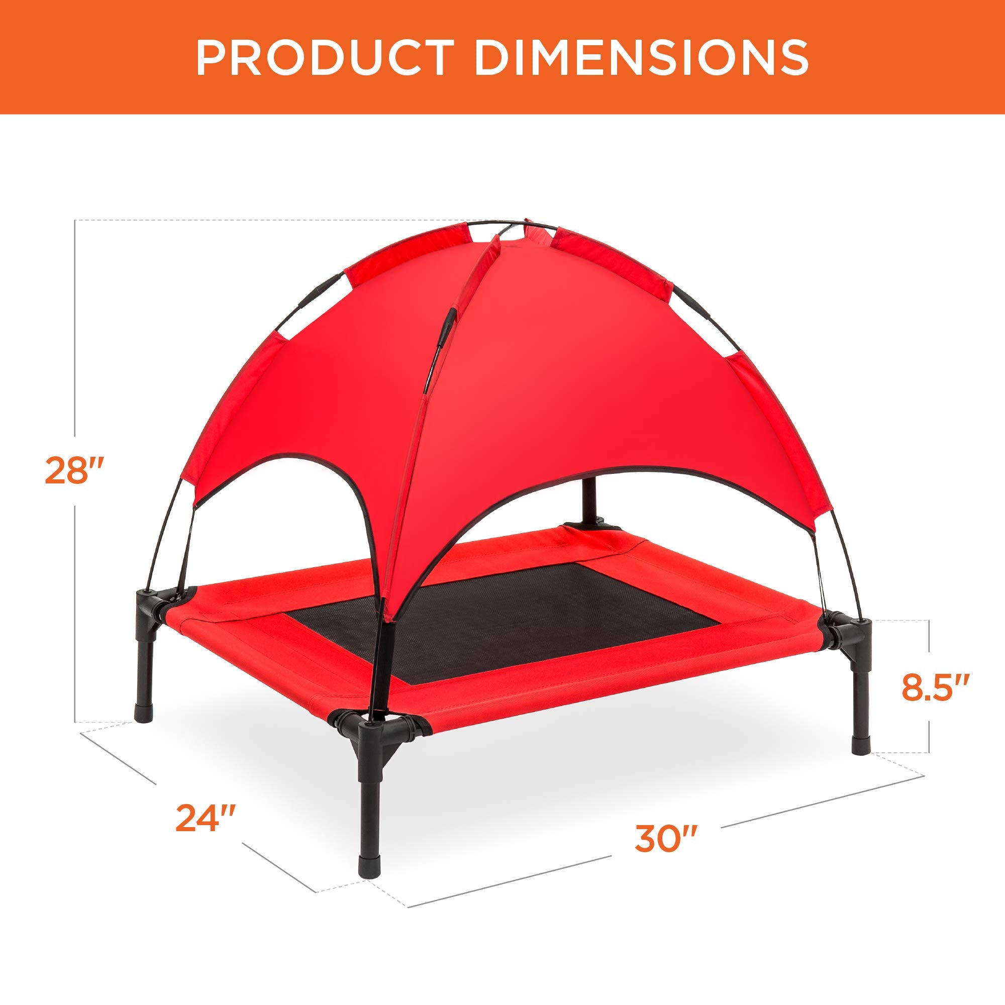 Best Choice Products 30in Elevated Dog Bed - Outdoor Raised Pet Cot with Canopy Shade, Breathable Fabric, Red, Model SKY3952