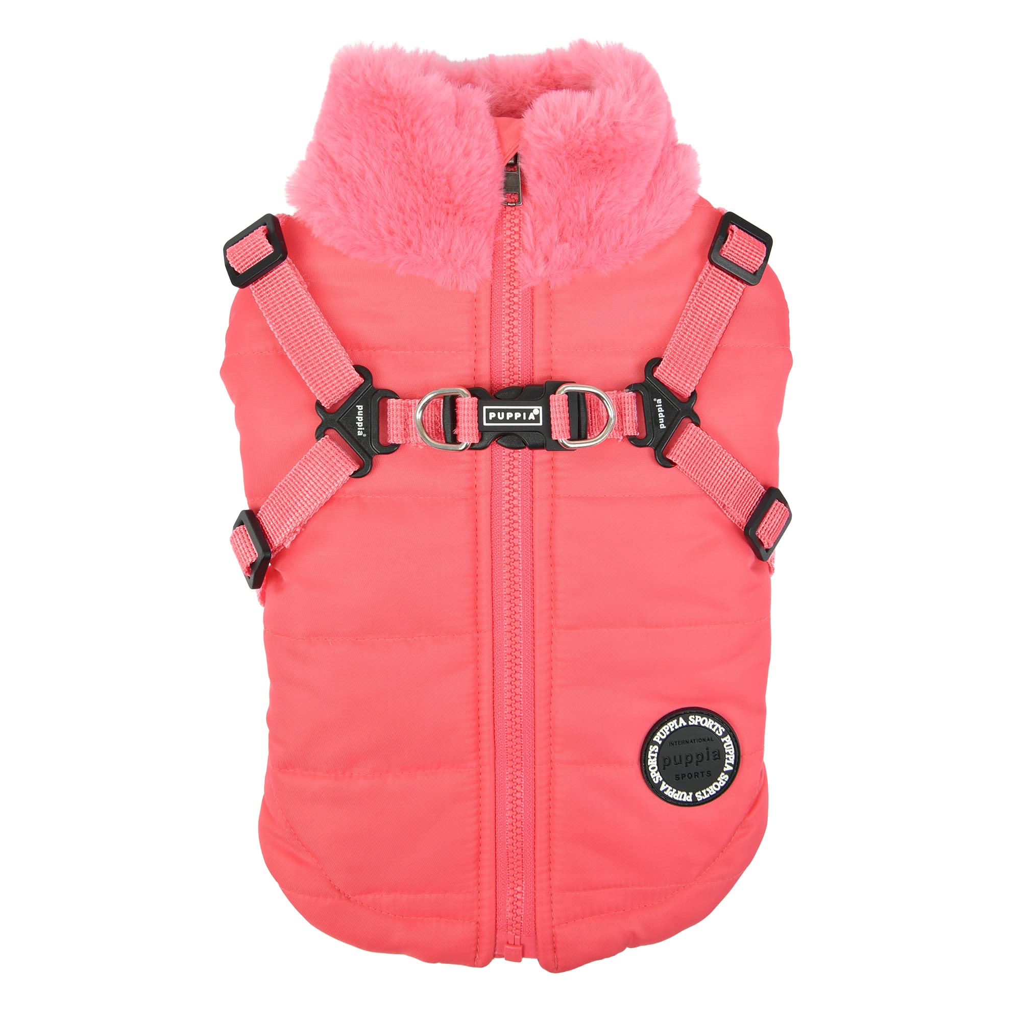 Puppia Donavan Winter Dog Coat With Integrated Harness No Pull Cold Weather Waterproof Warm Fleece Back Zipper For Small & Medium Dog, Pink, X-Large